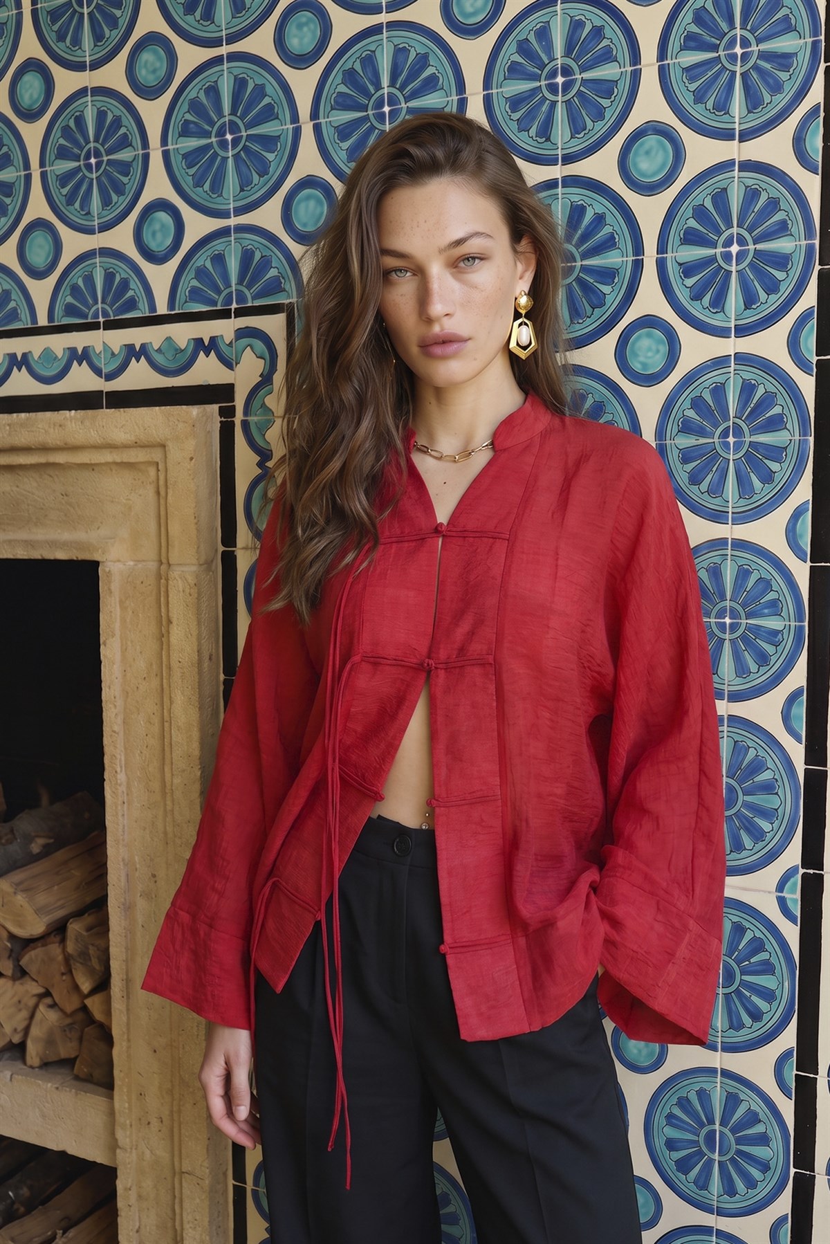 5098 İP BAĞCIKLI GÖMLEK KIRMIZI