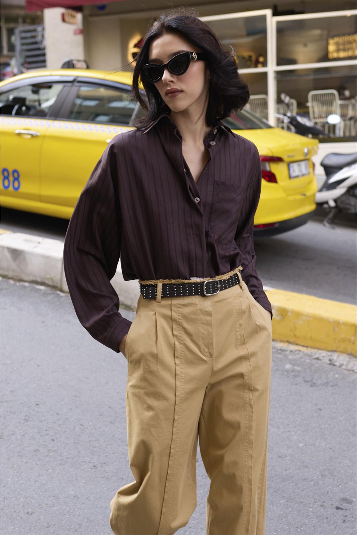 51208 KEMERLİ PANTOLON CAMEL