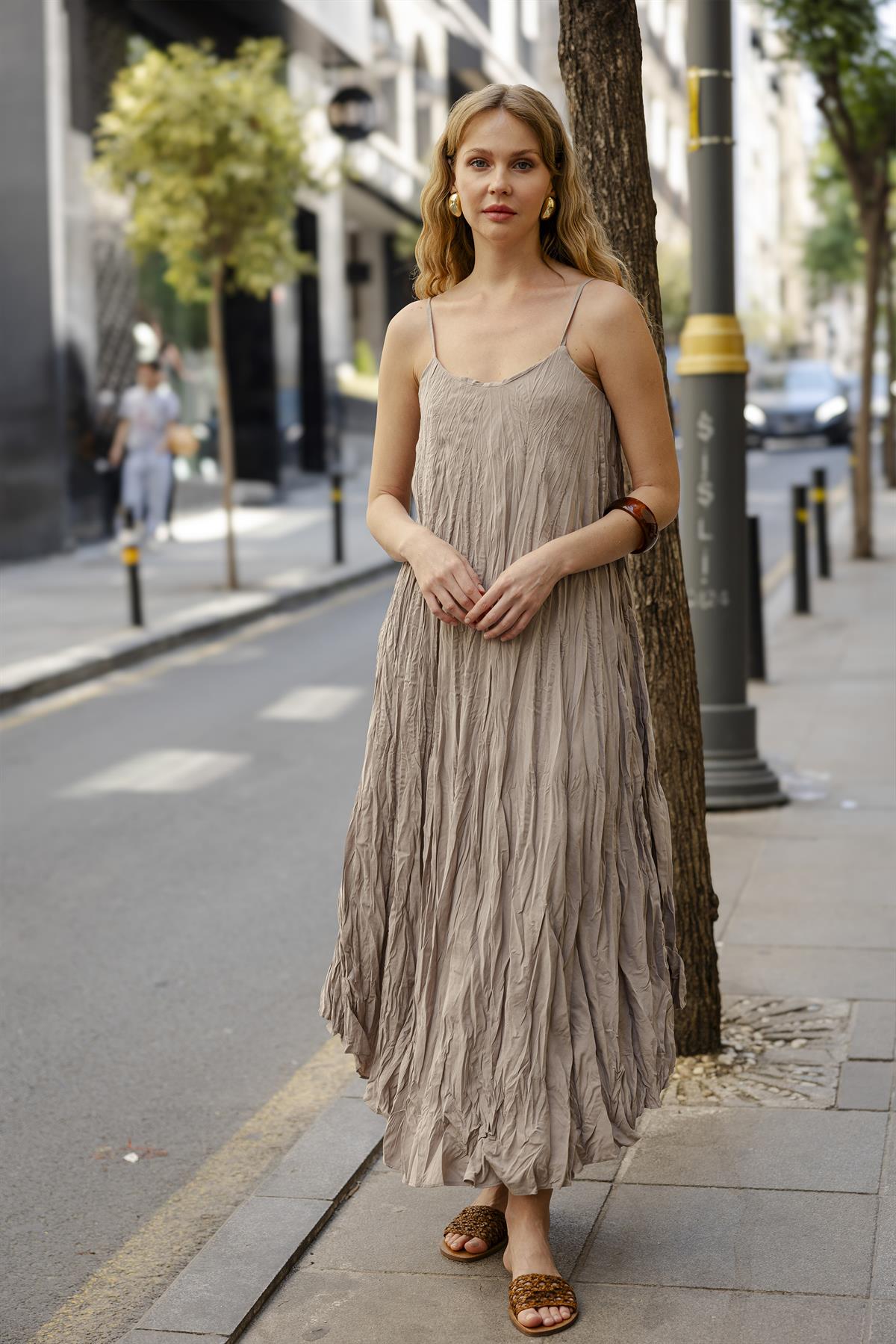 3208 KIRIŞIK ASKILI ELBİSE VİZON