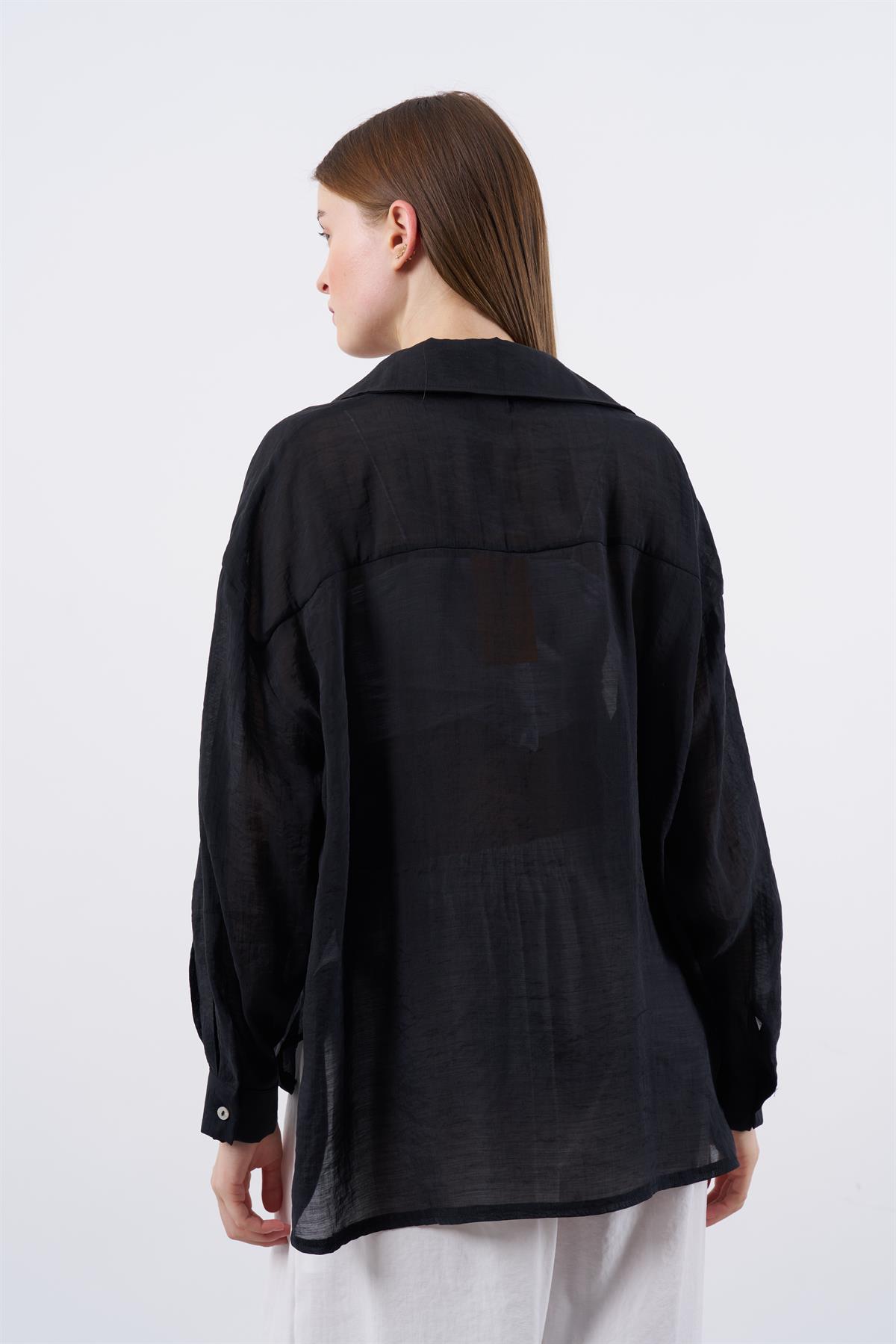 4924 OVERSIZE İPEKSİ GÖMLEK SİYAH