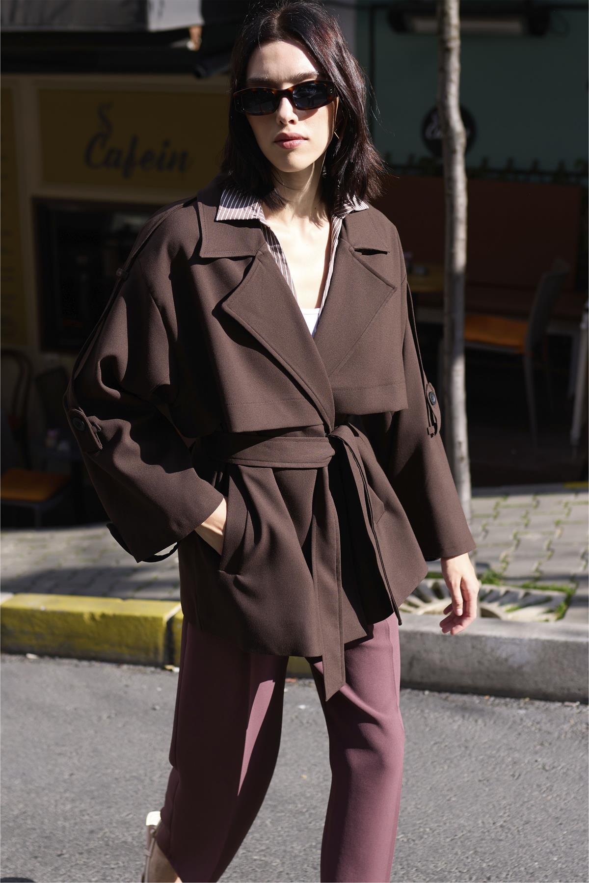 9580 KISA TRENÇ KAHVE