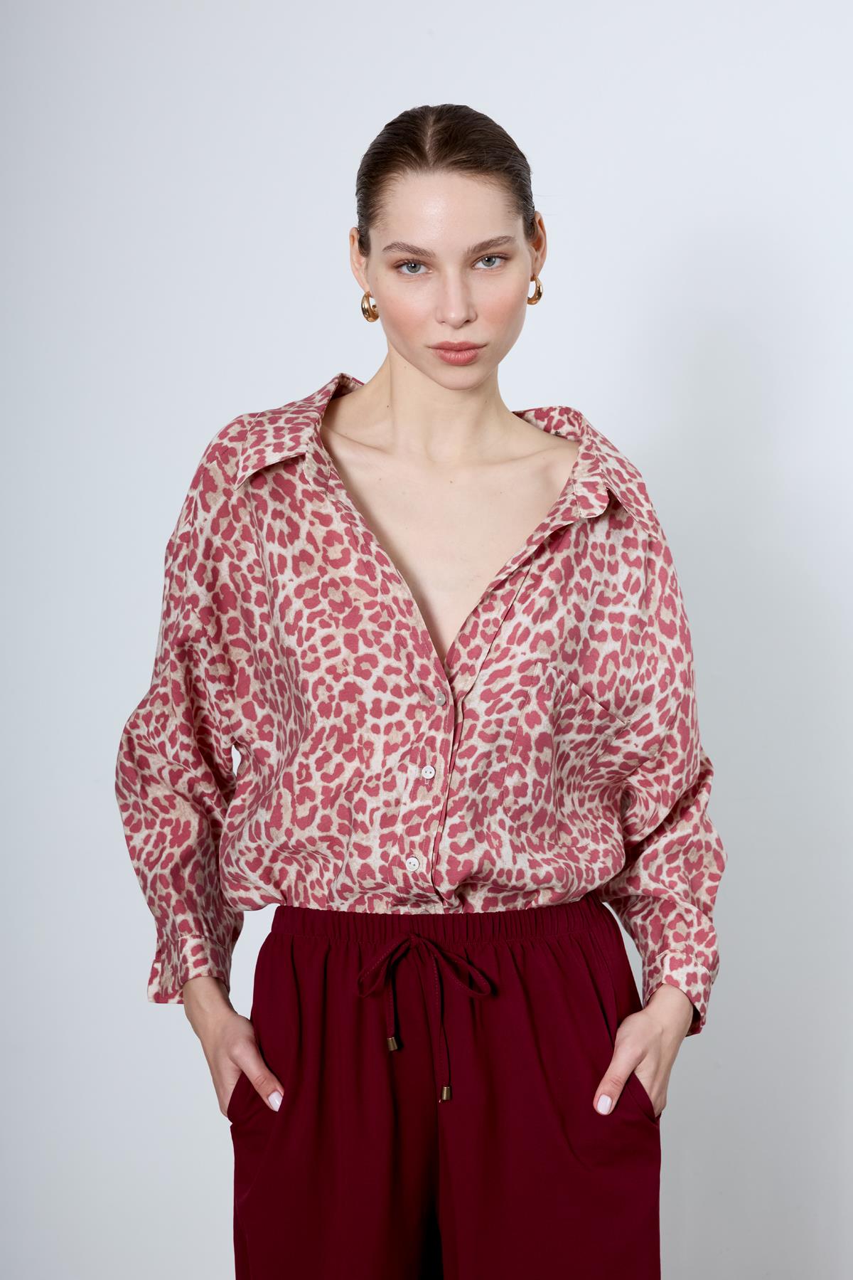 4954 OVERSİZE OVERSİZE GÖMLEK BORDO