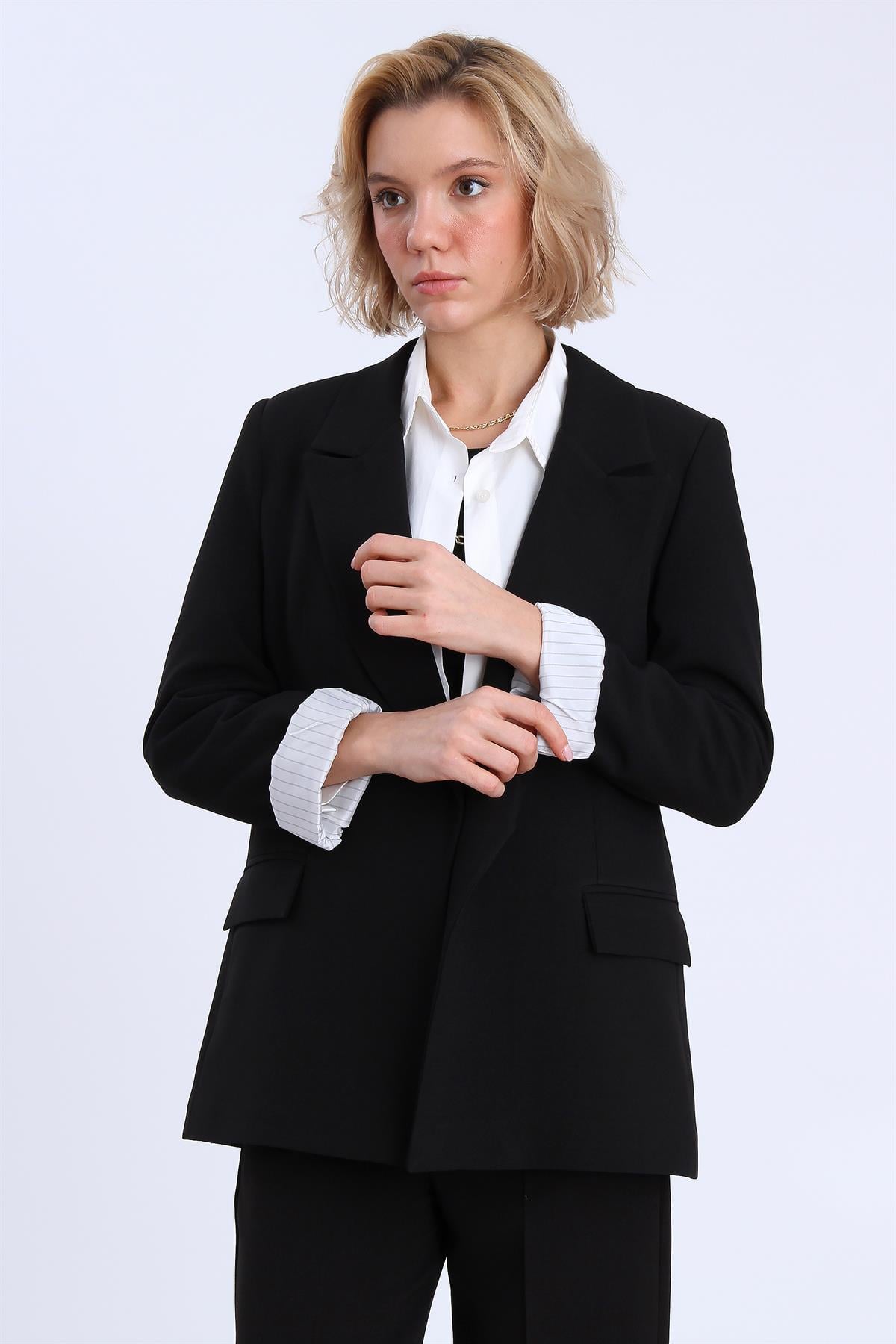 9134 KOLU KATLAMALI CEKET SİYAH