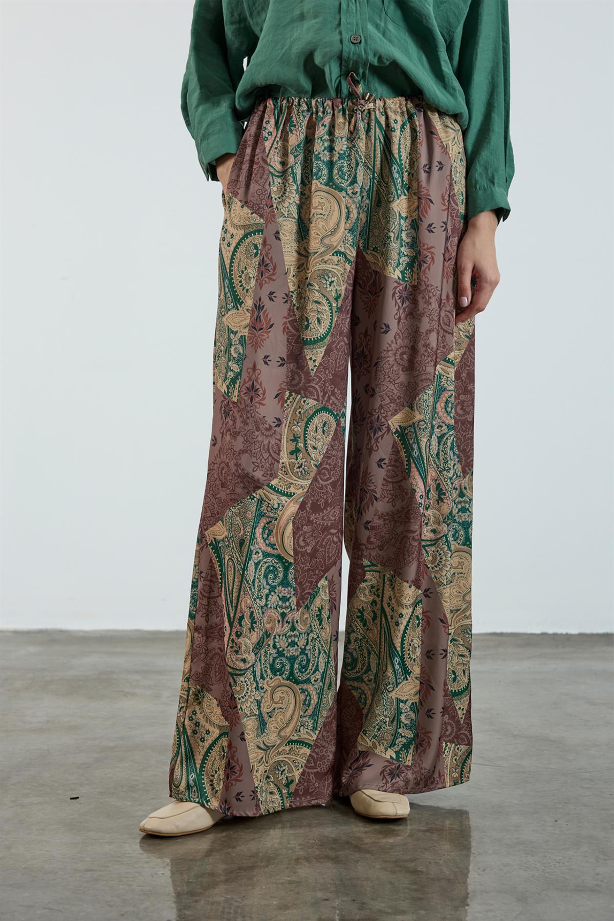 51139 EMPİRME SATEN PANTOLON YEŞİL