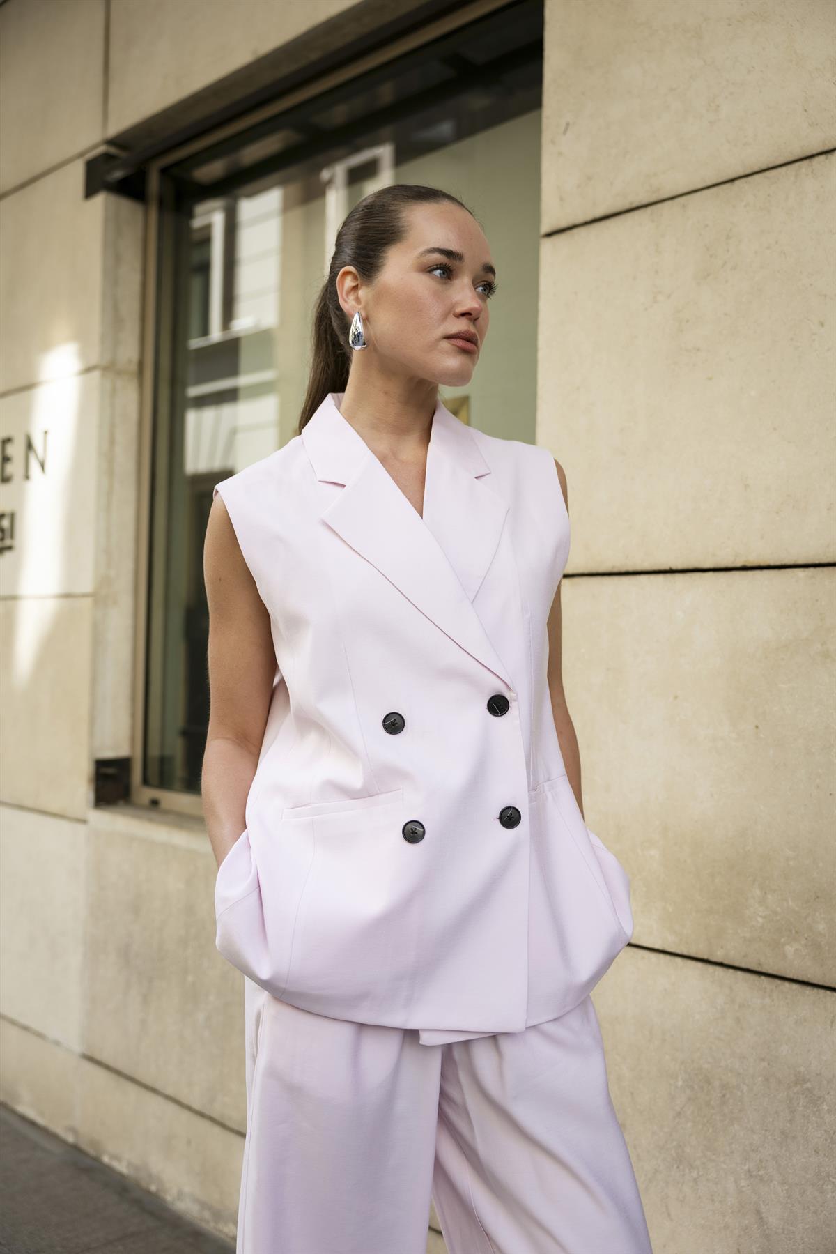 9568 YELEK PANTOLON TAKIM ŞEKER PEMBE