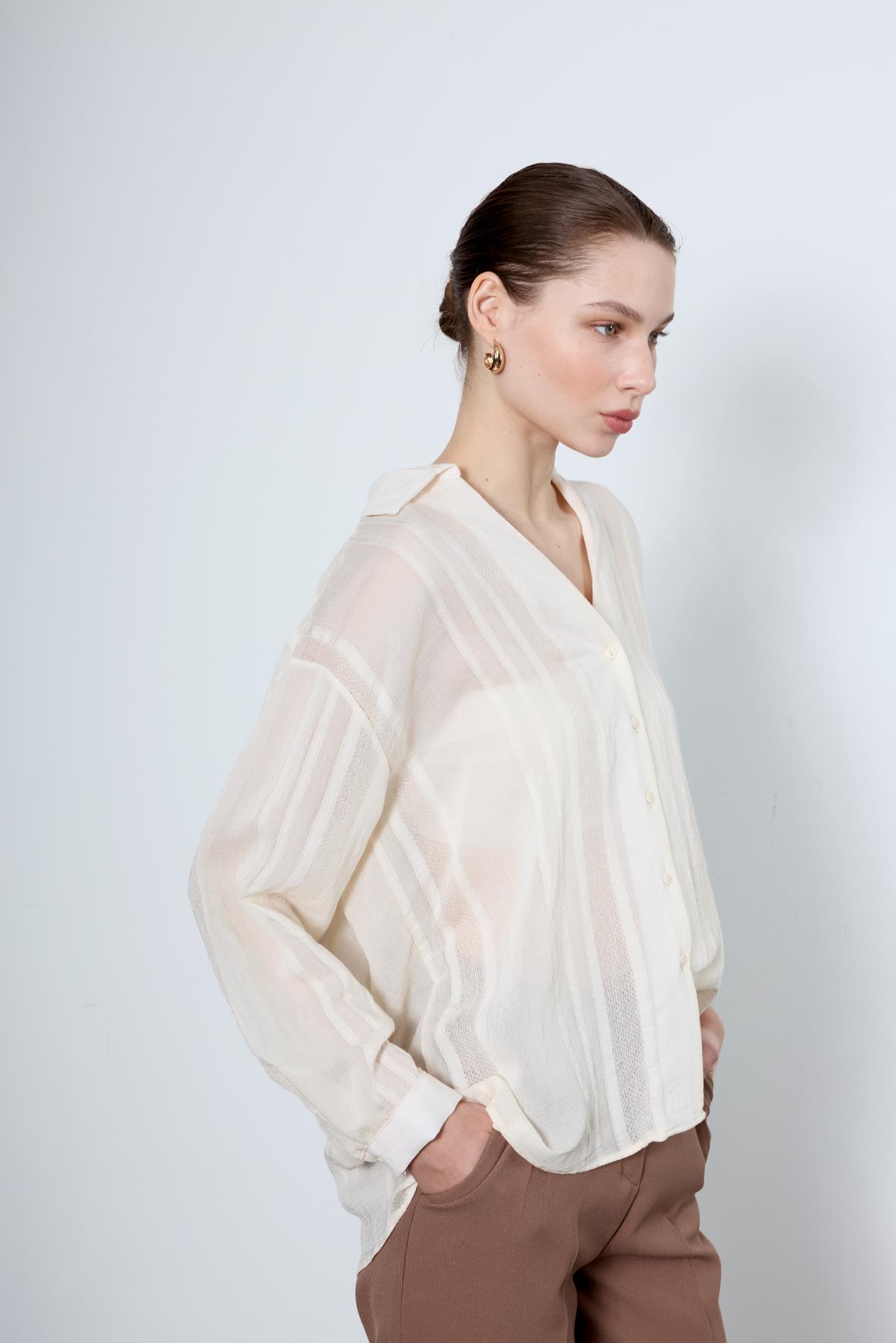 4914 TRANSPARAN GÖMLEK KREM