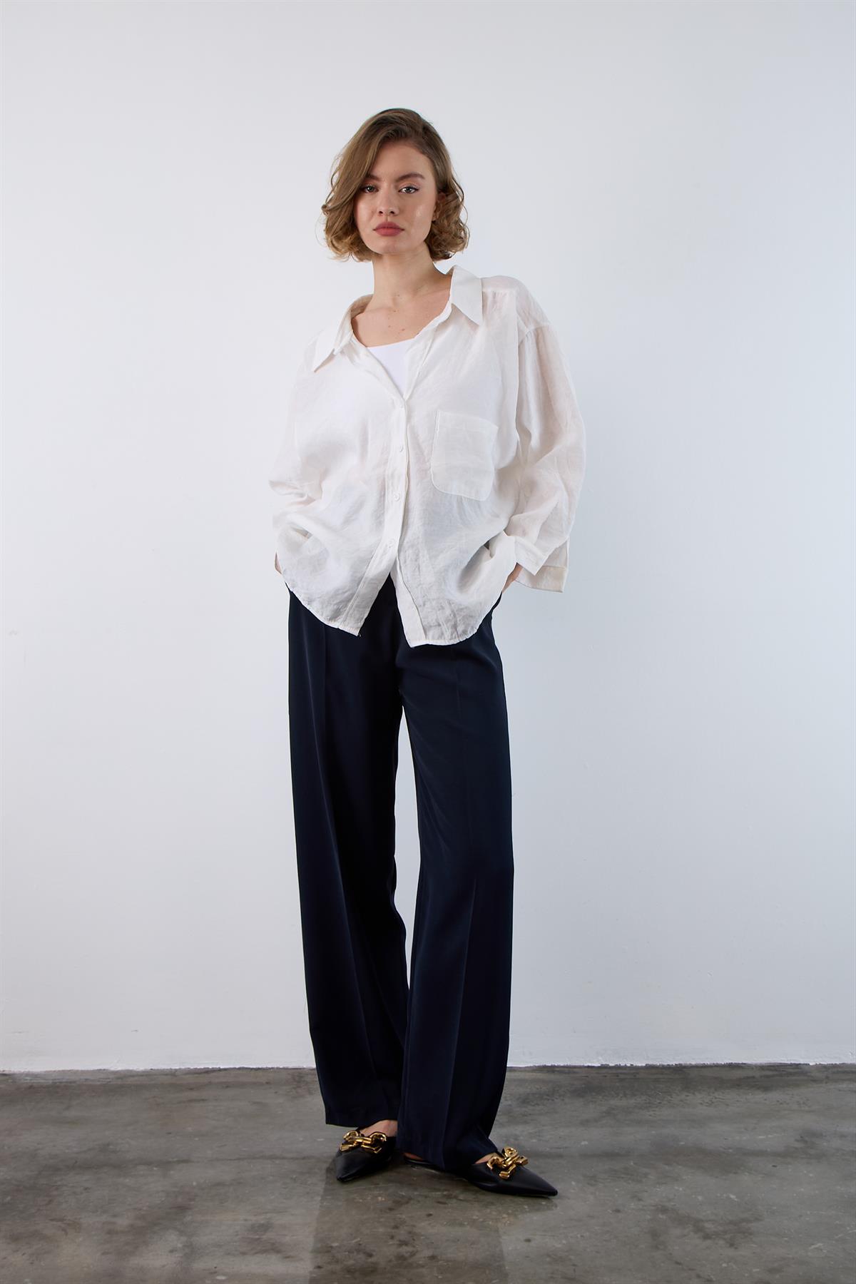 4612 DÜŞÜK OMUZLU OVERSİZE GÖMLEK BEYAZ