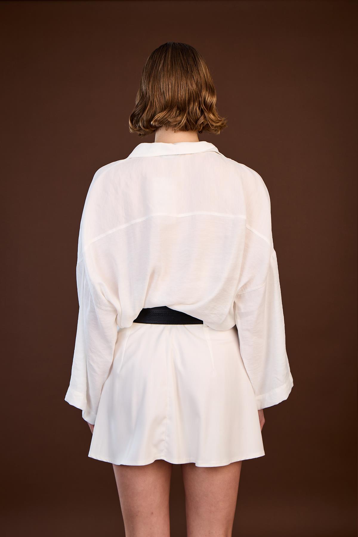 3239 PİLİLİ ÇİFT KEMERLİ ETEK BEYAZ