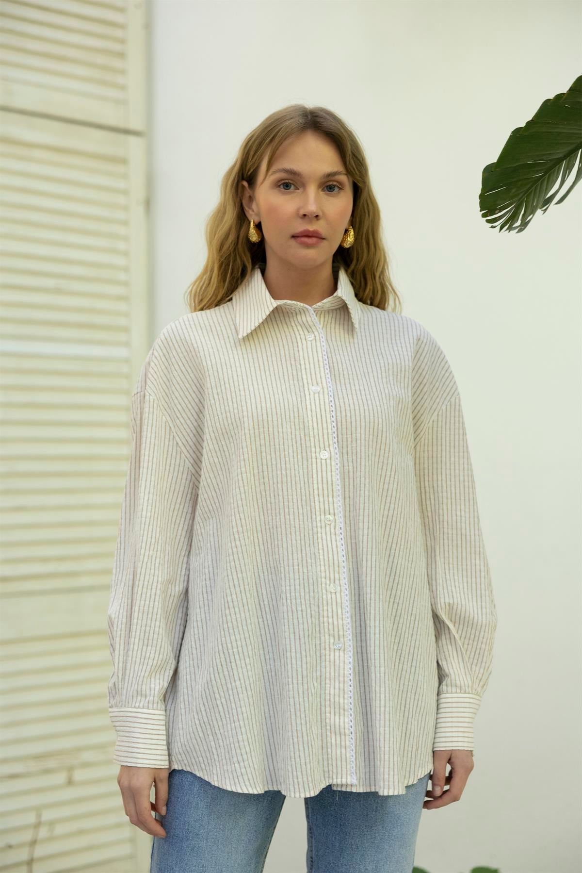 4970 DANTELLİ GÖMLEK KAHVE