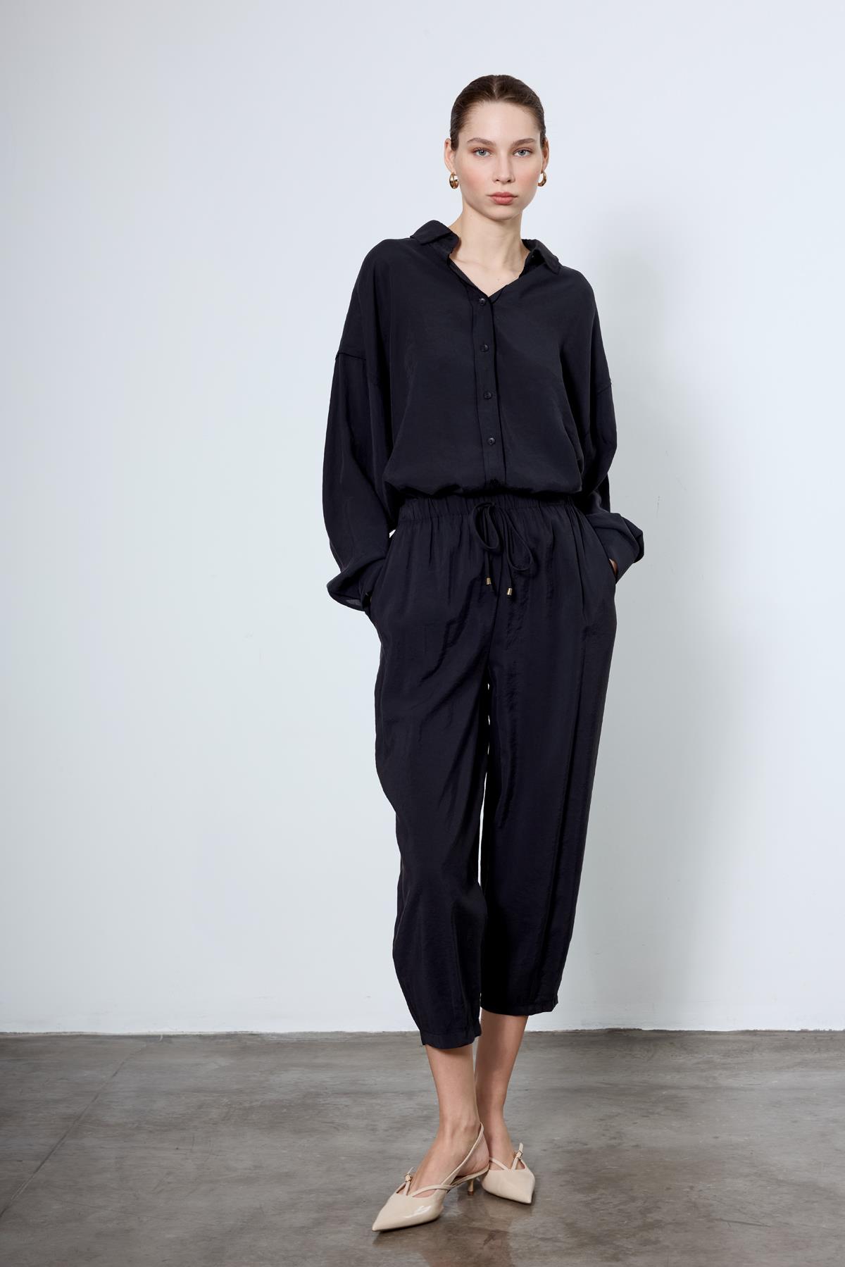 51106 BELİ LASTİKLİ PANTOLON SİYAH