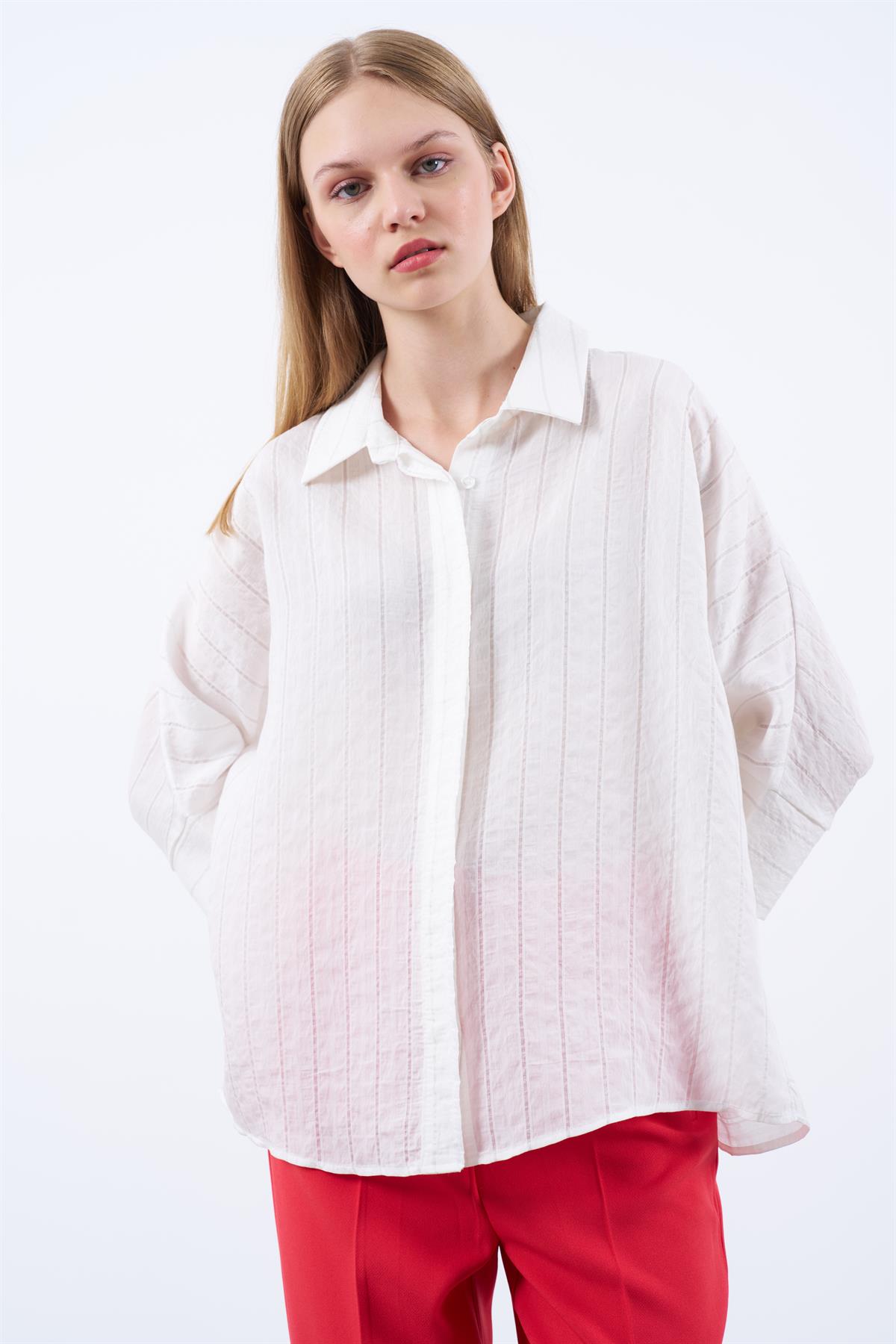 4937 ÇİZGİLİ YARASA GÖMLEK BEYAZ