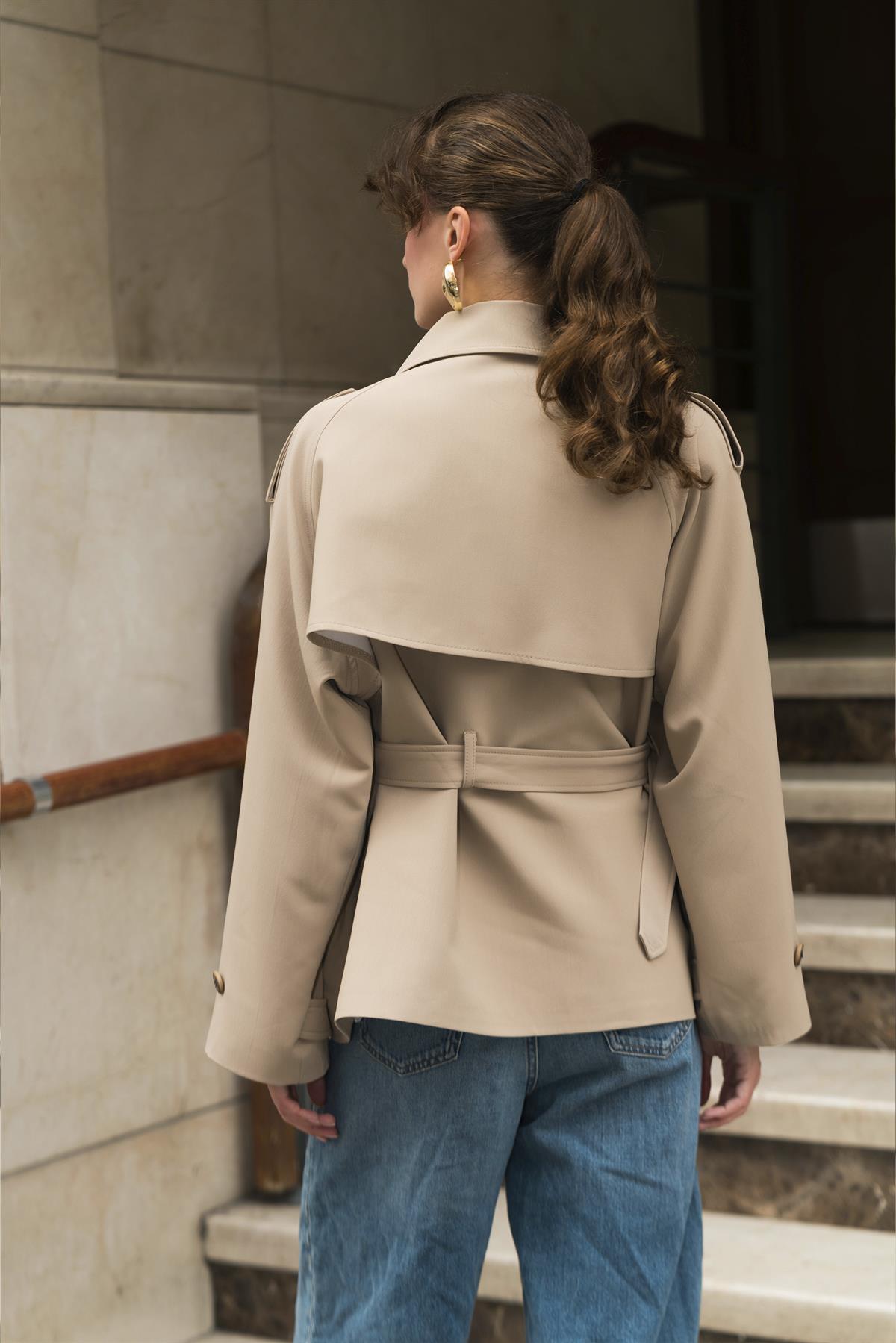 9587 ARA YAKALI TRENÇ CAMEL