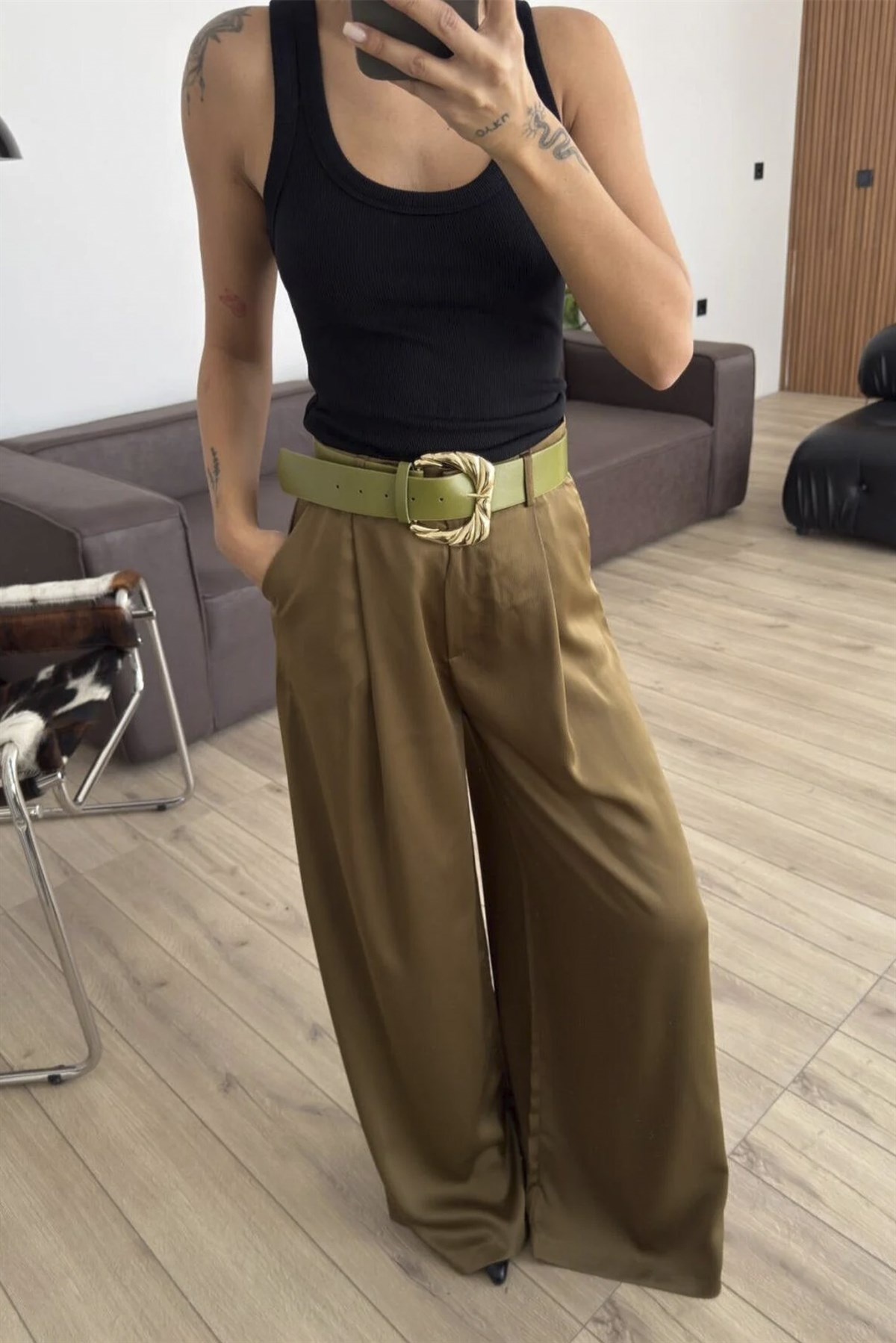 51267 SATEN PANTOLON OLİVE