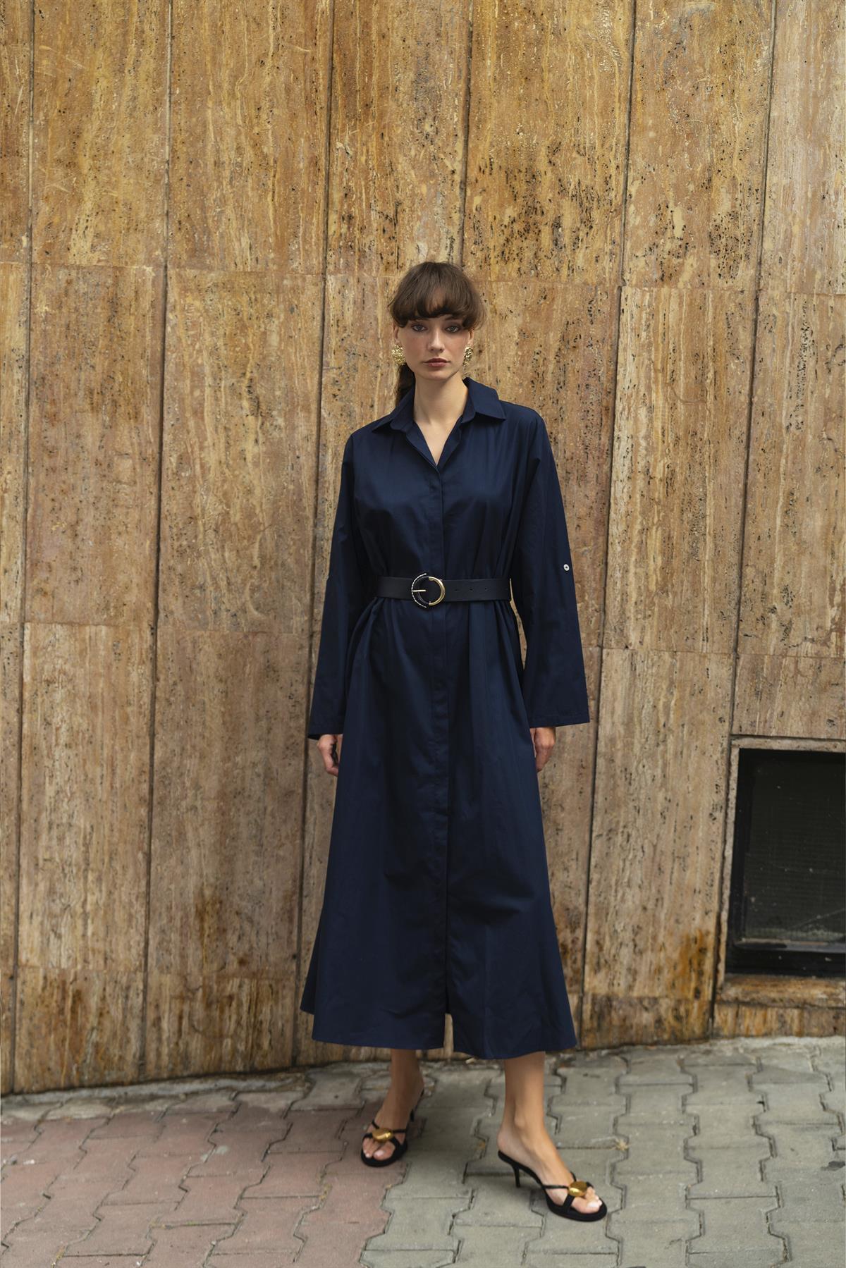 3350 KEMERLİ ELBİSE (3270) LACİVERT