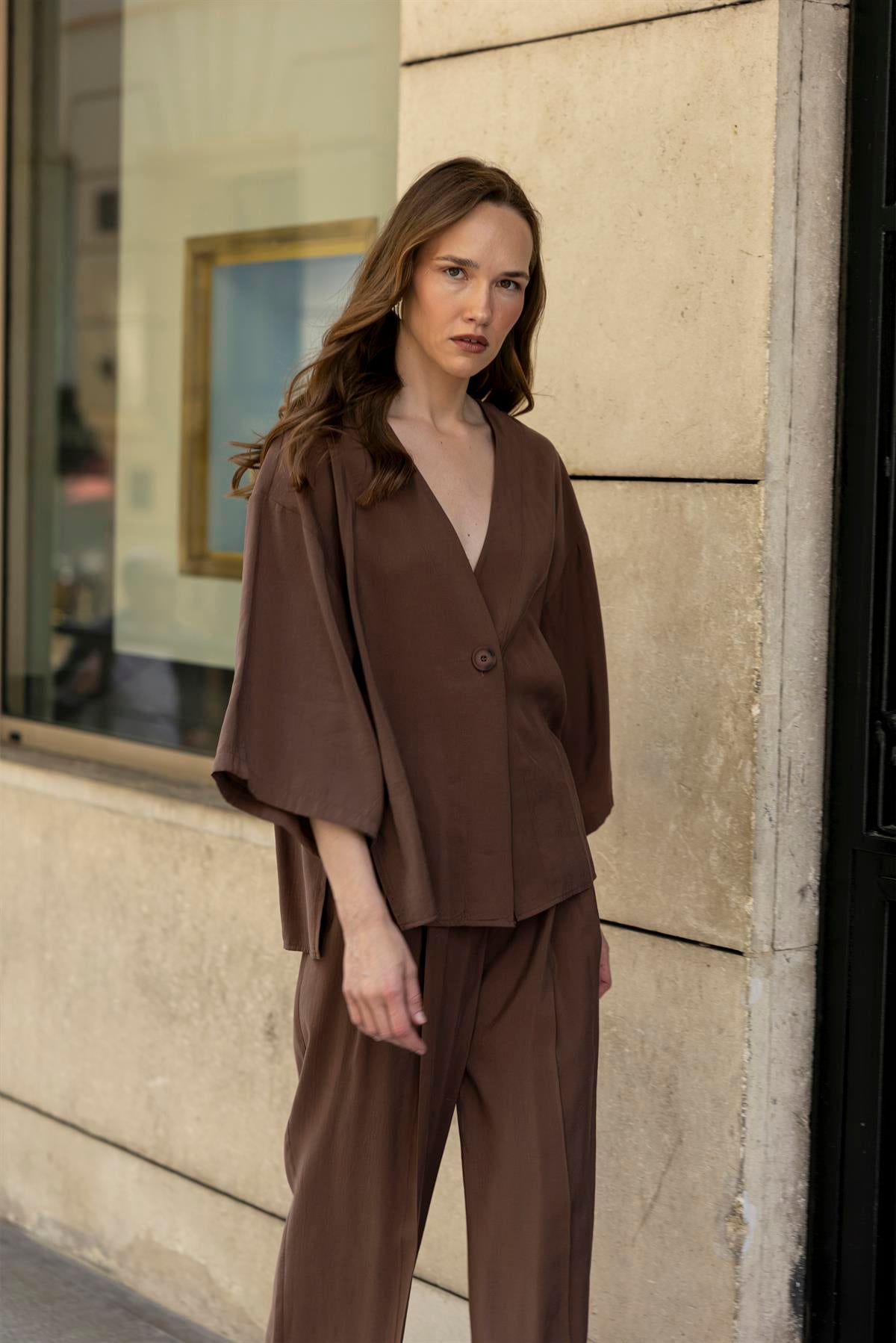 51173 BLUZ PANTOLON TAKIM KAHVE