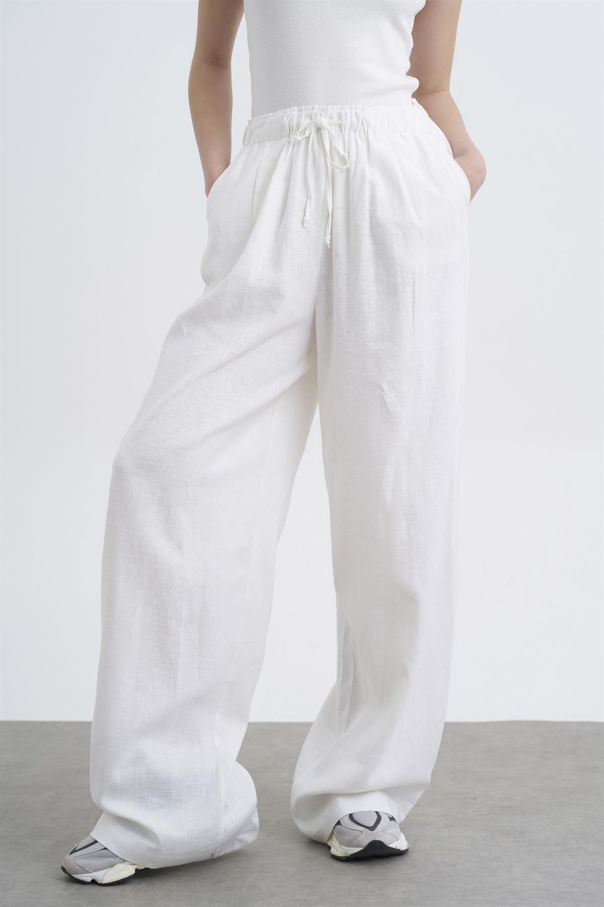 51017 KETEN PANTOLON BEYAZ