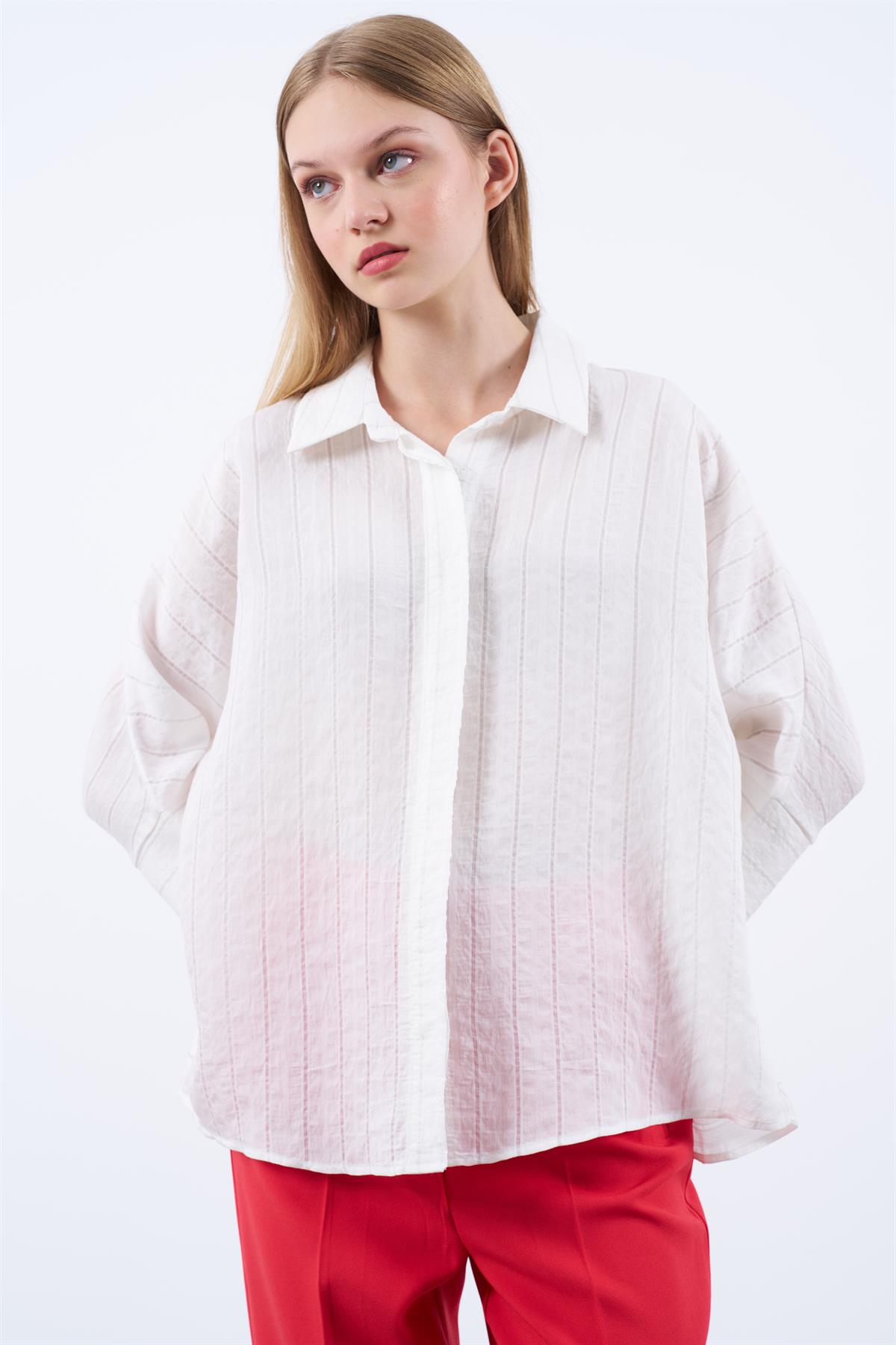 4937 ÇİZGİLİ YARASA GÖMLEK BEYAZ