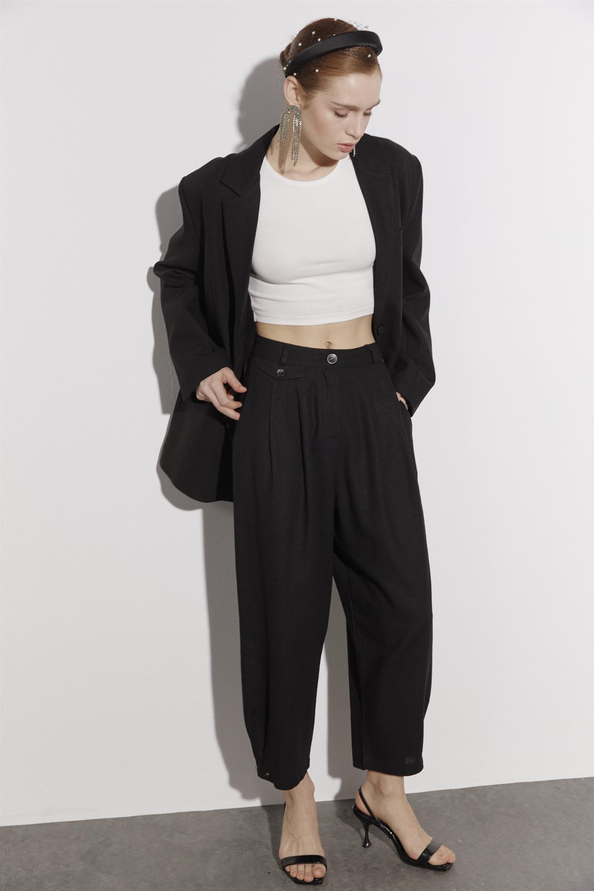 50976 KETEN PANTOLON SİYAH