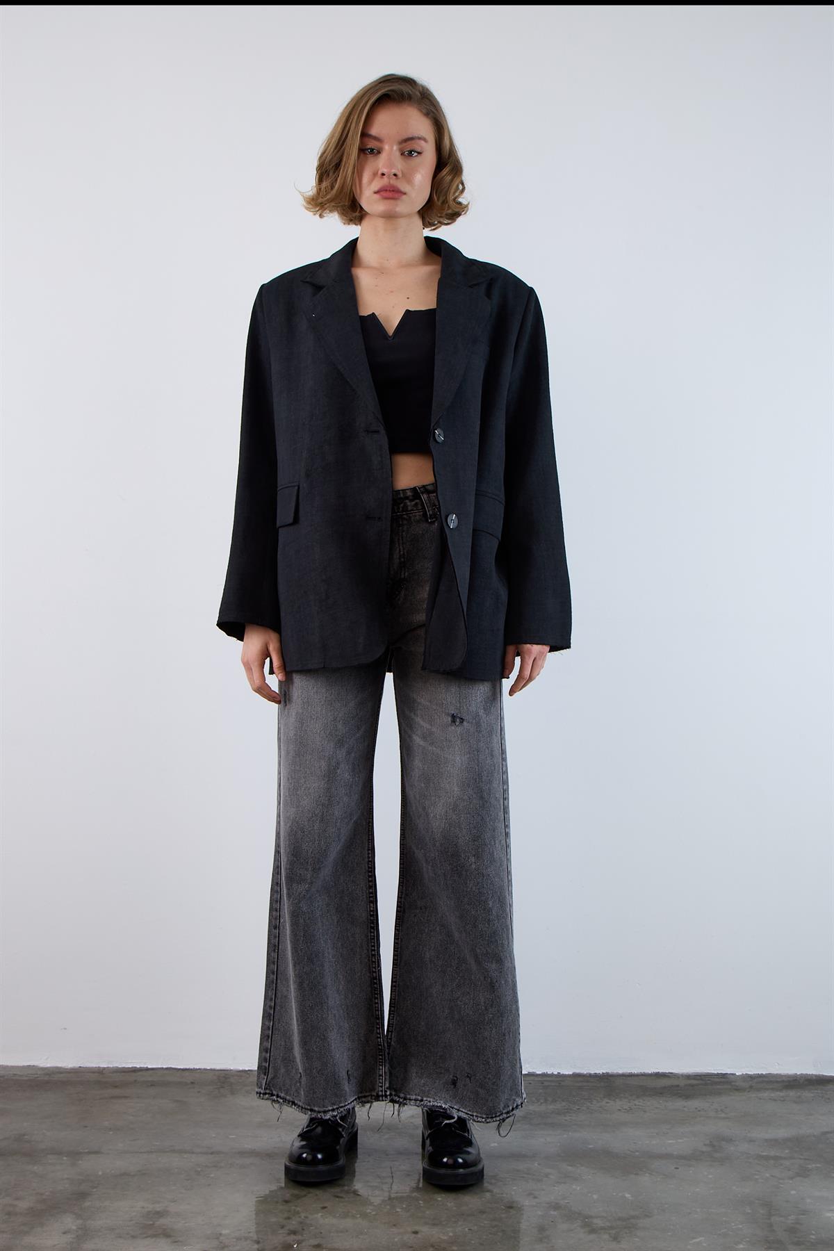 9554 PİS DİKİŞLİ CEKET SİYAH