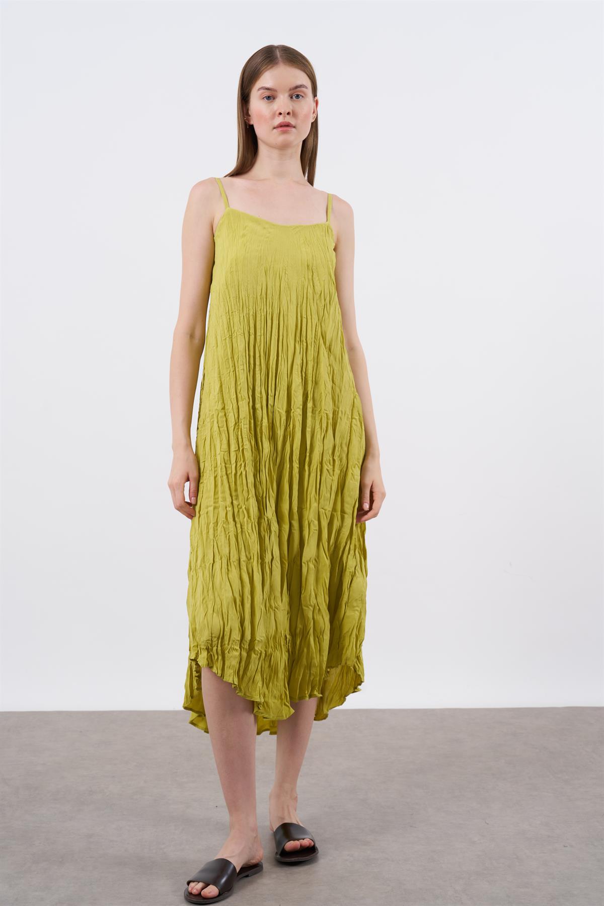 3208 KIRIŞIK ASKILI ELBİSE HARDAL