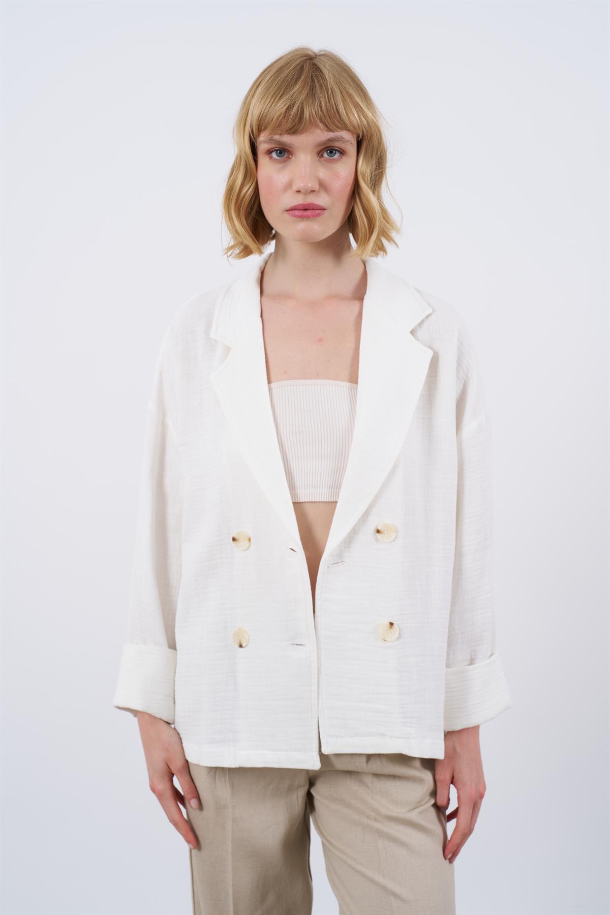 9448 KETEN CEKET BEYAZ