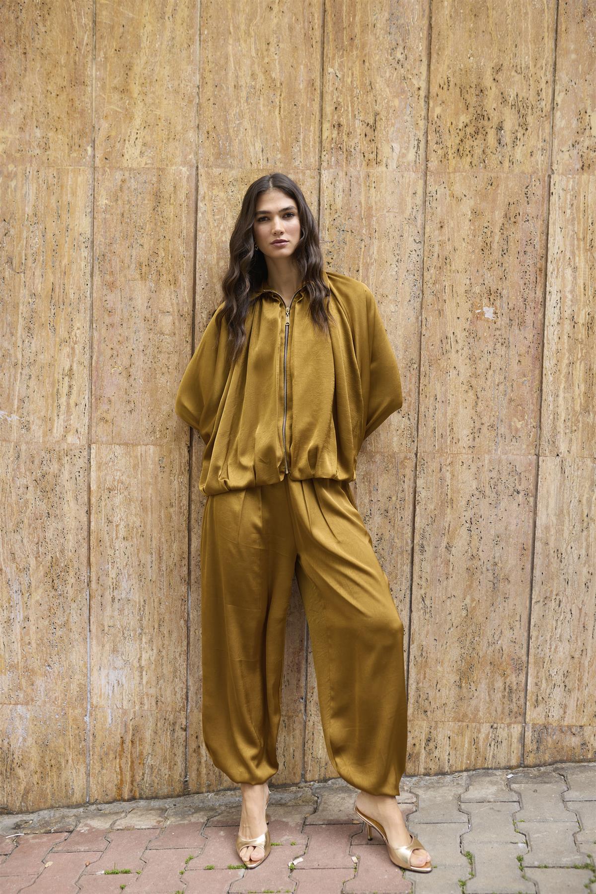 51199 SATEN ŞALVAR PANTOLON SAFRAN