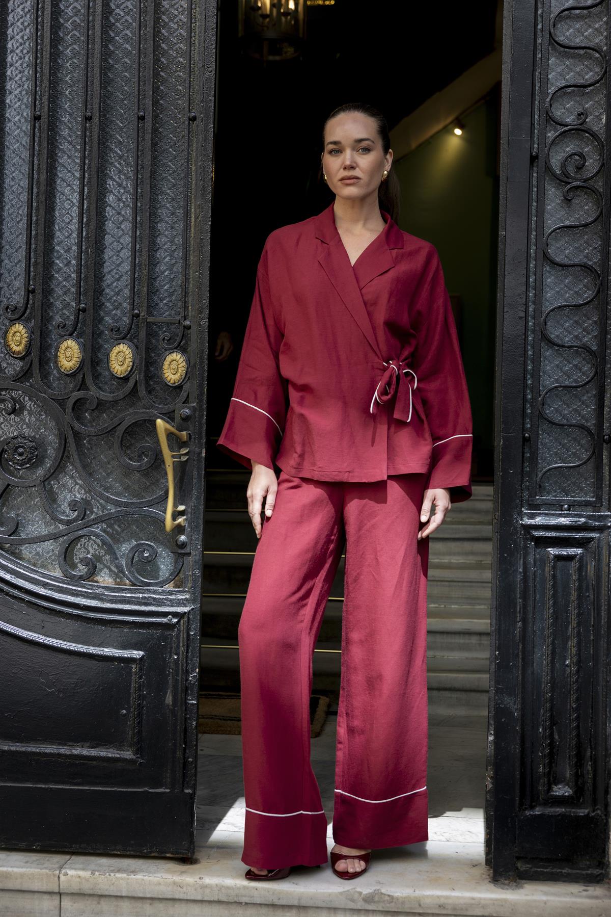 51144 BAĞCIKLI CEKET PANTOLON TAKIM BORDO