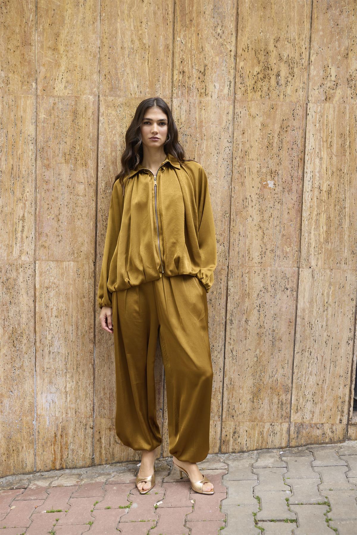 51199 SATEN ŞALVAR PANTOLON SAFRAN