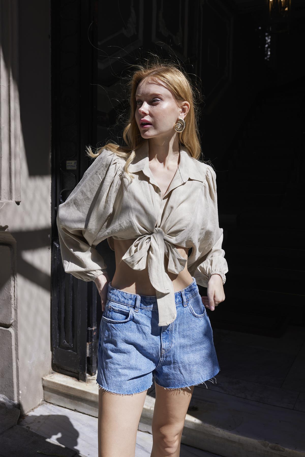 4979 YARASA BAĞCIKLI BLUZ TAŞ