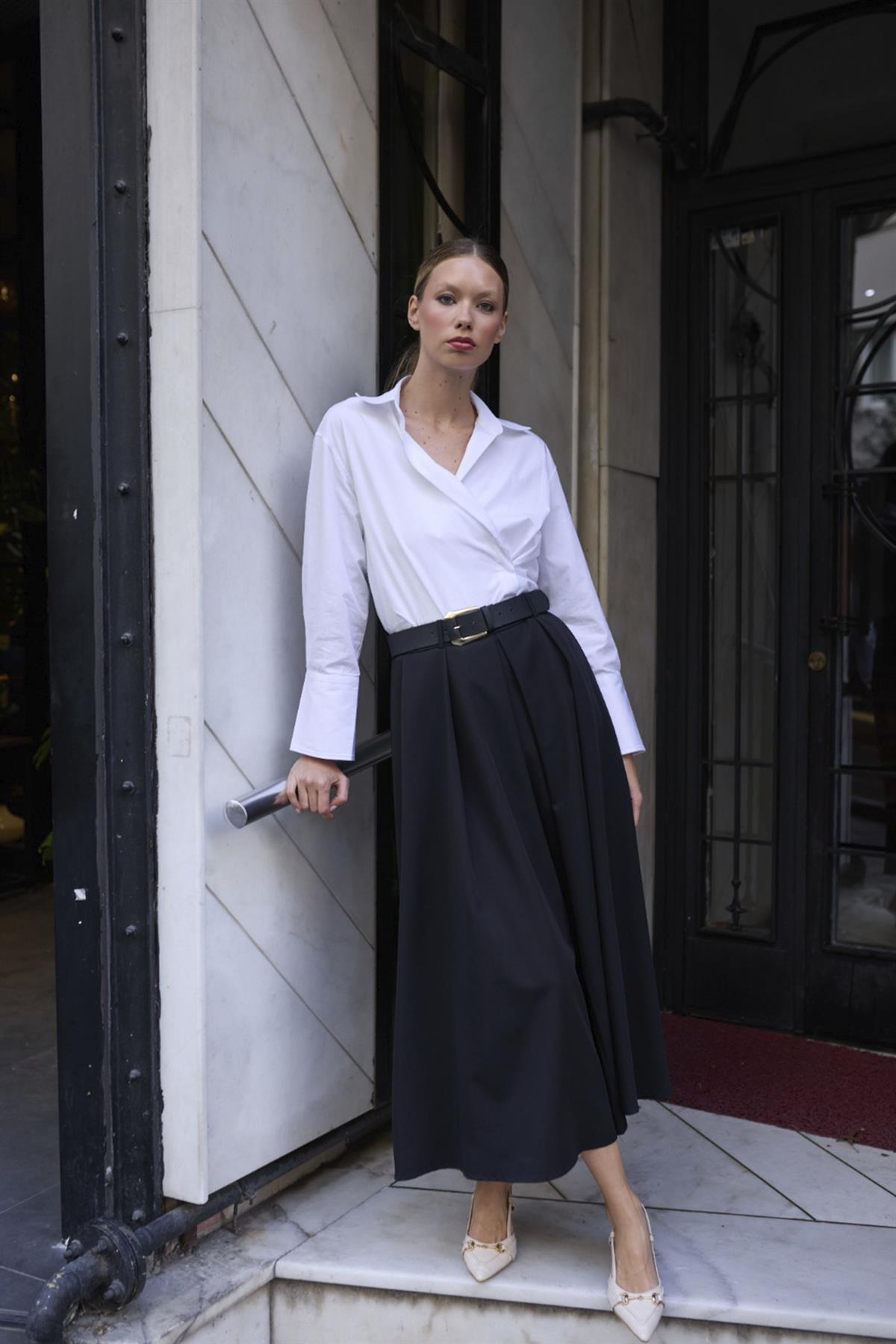 3360 POLİVİSKON KEMERLİ ETEK SİYAH