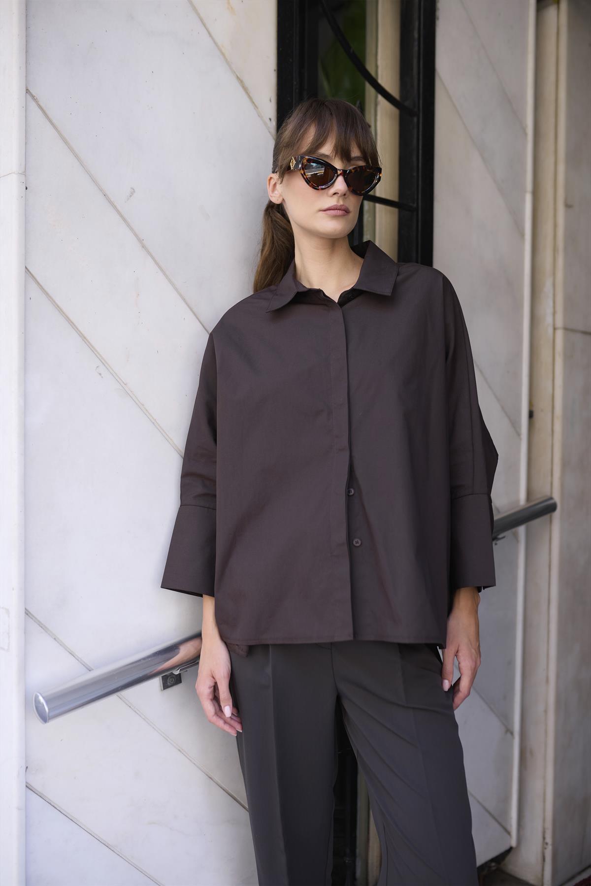 4986 POPLİN GÖMLEK KAHVE