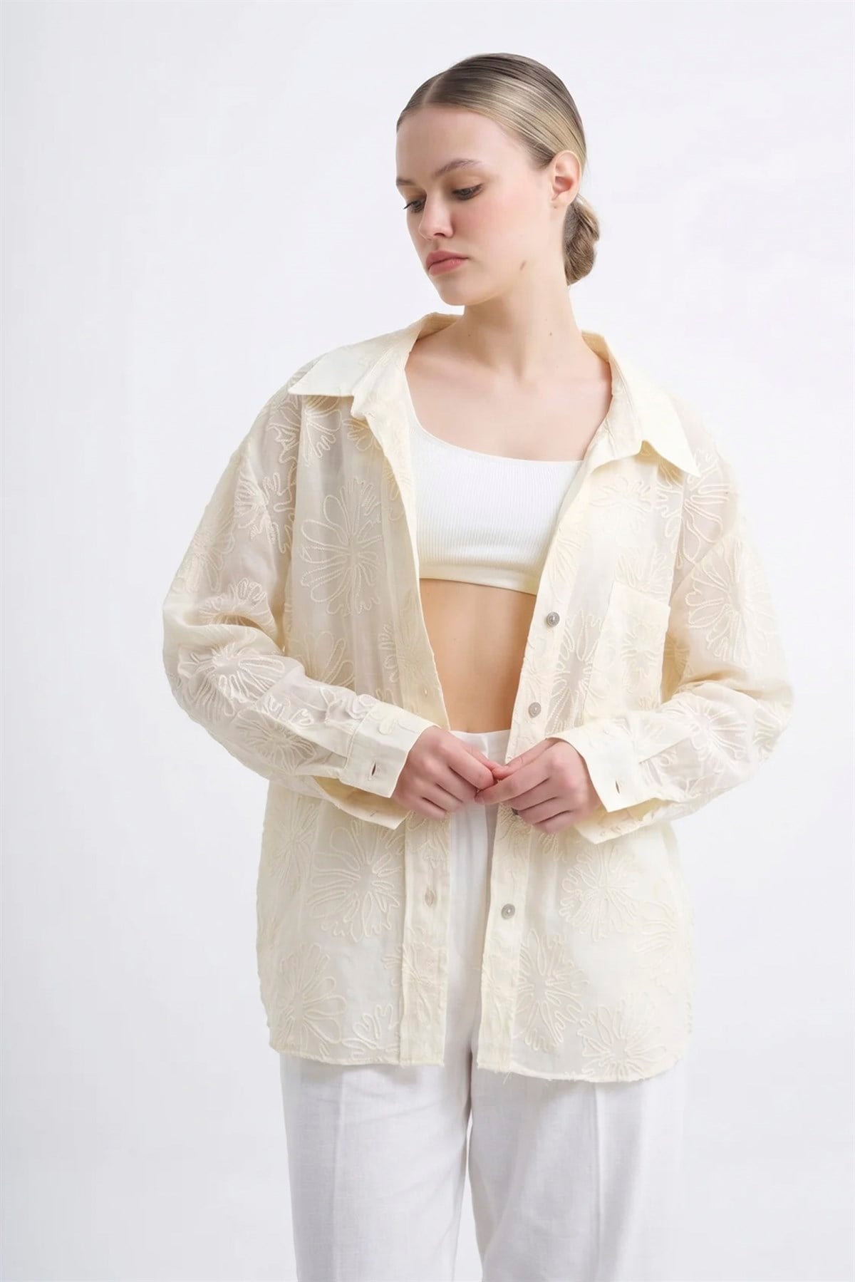 5093 NAKIŞLI GÖMLEK OFF WHITE