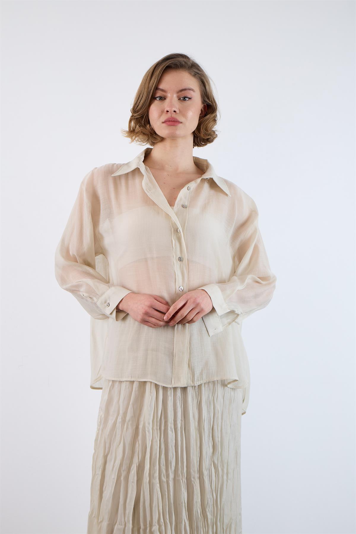 4924 OVERSIZE İPEKSİ GÖMLEK TAŞ