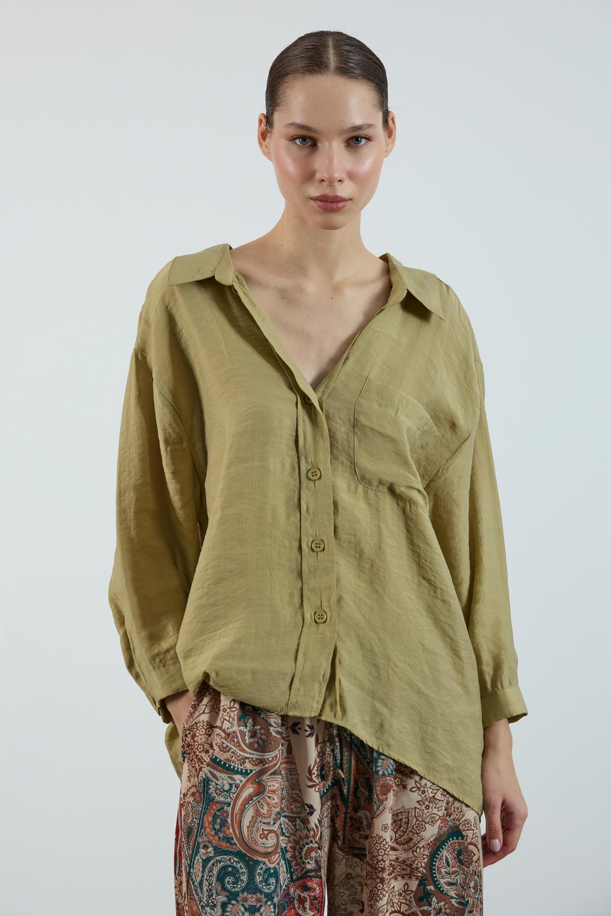 4612 DÜŞÜK OMUZLU OVERSİZE GÖMLEK HAKİ