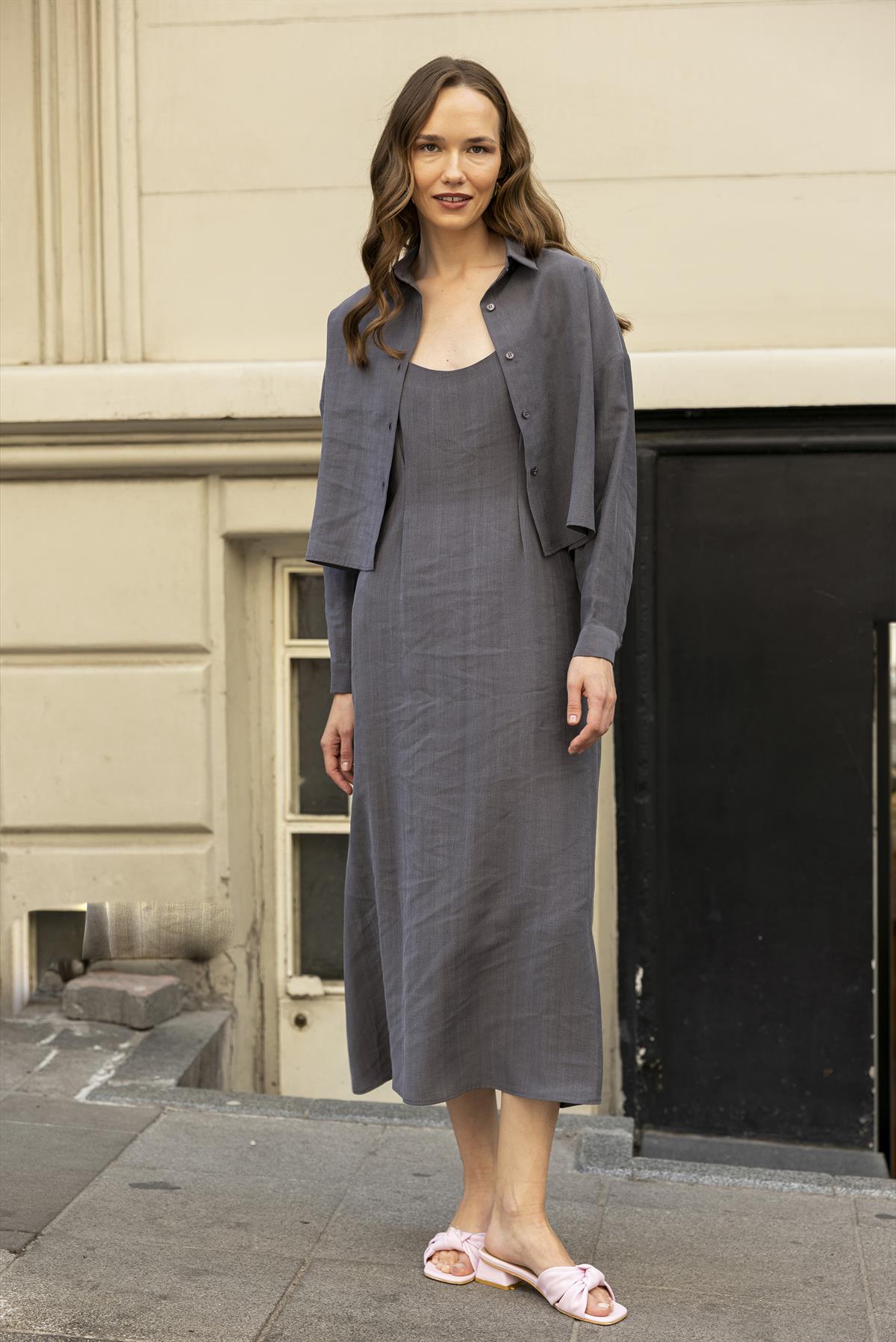 51153 GÖMLEK ELBİSE TAKIM ANTRASİT