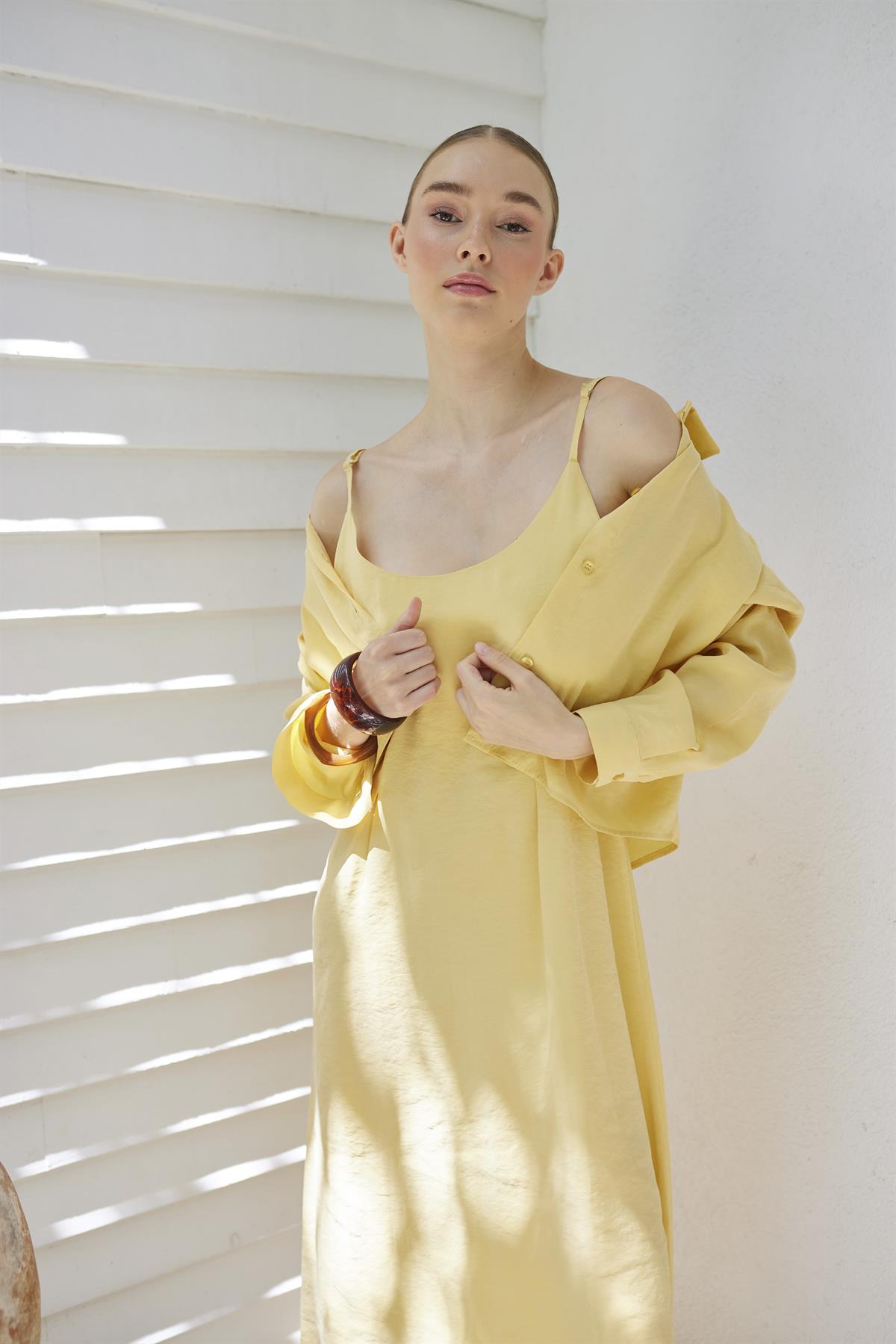 51153 GÖMLEK ELBİSE TAKIM KOYU SARI