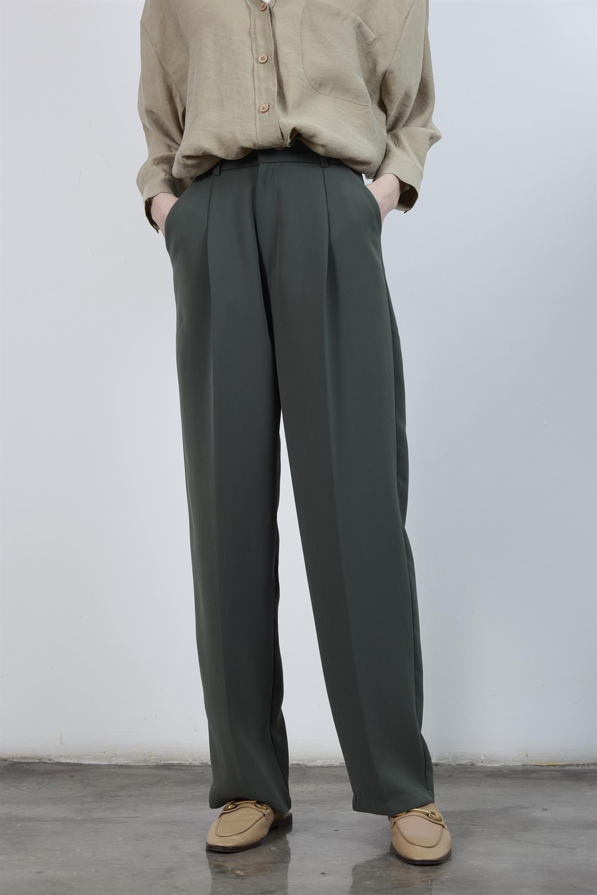 51078 PİLELİ PALAZZO PANTOLON HAKİ