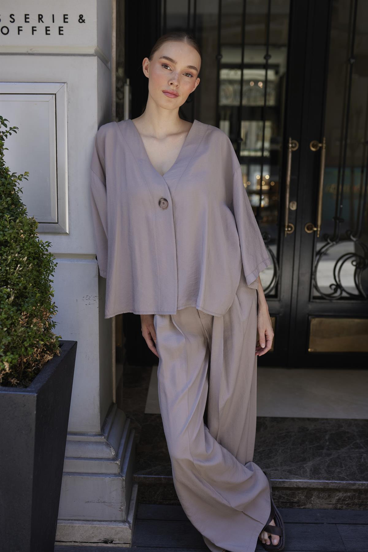 51173 BLUZ PANTOLON TAKIM VİZON