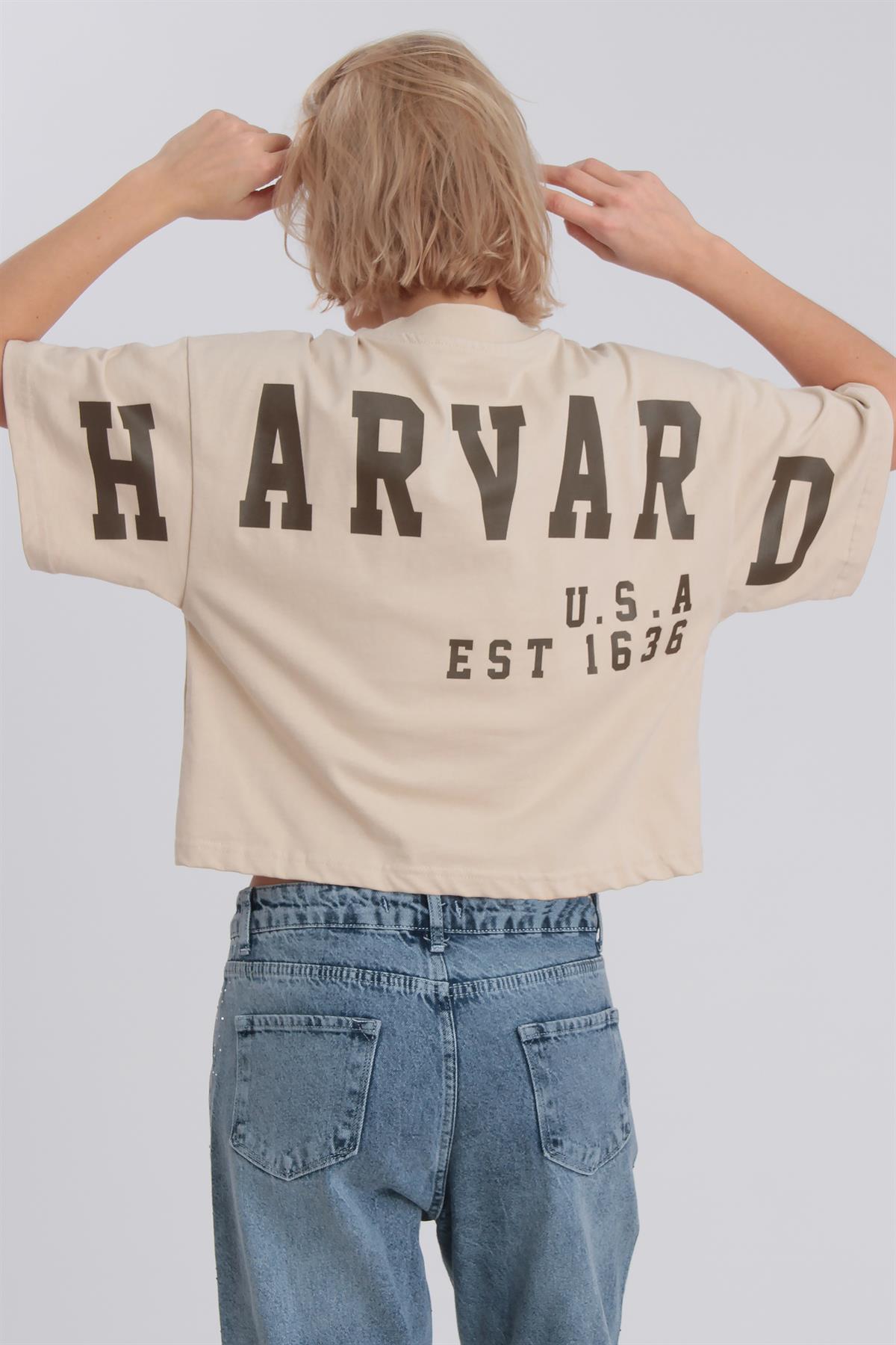 0021 HARVARD BASKILI TİŞÖRT TAŞ