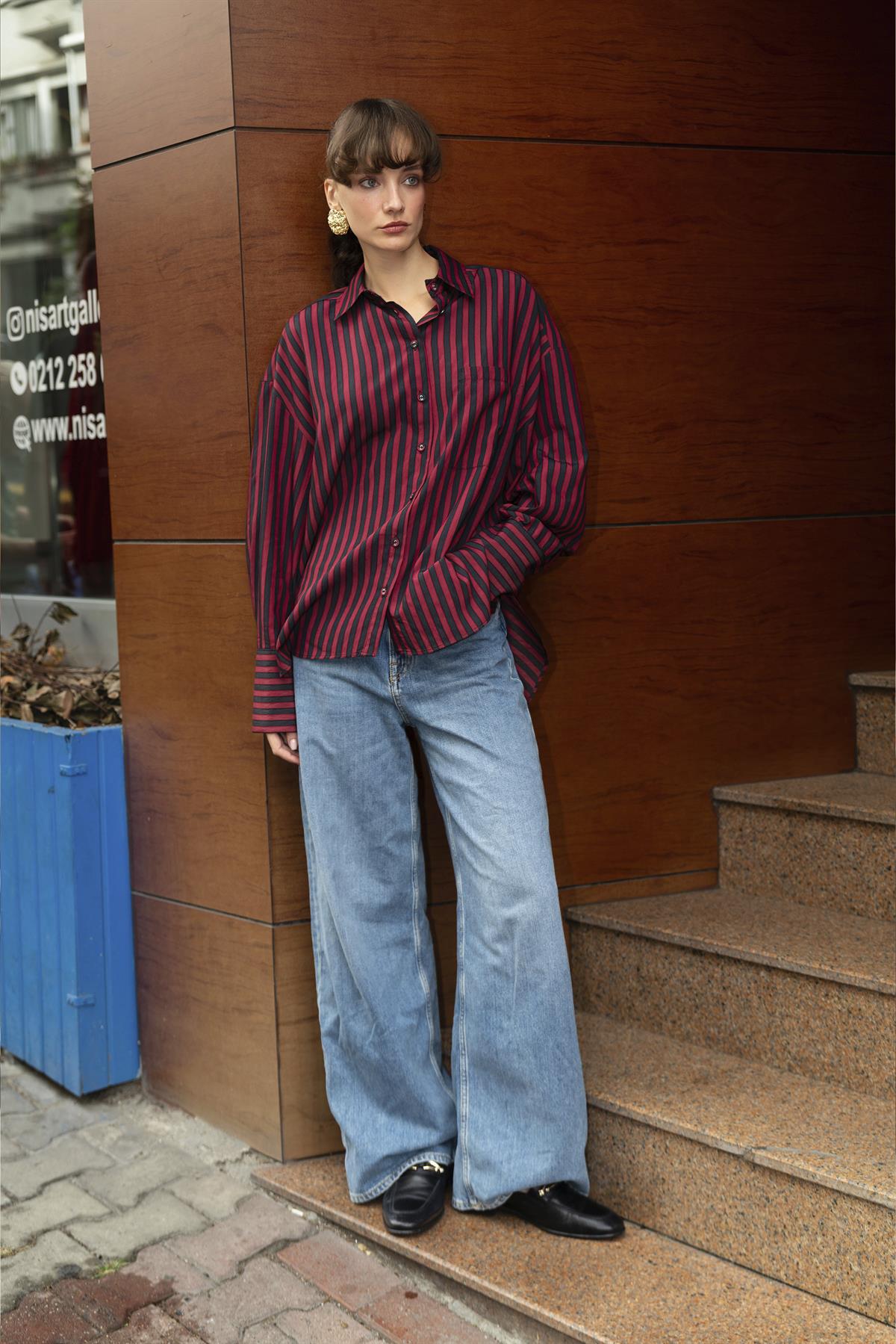 4969 ÇİZGİLİ GÖMLEK KIRMIZI-SİYAH