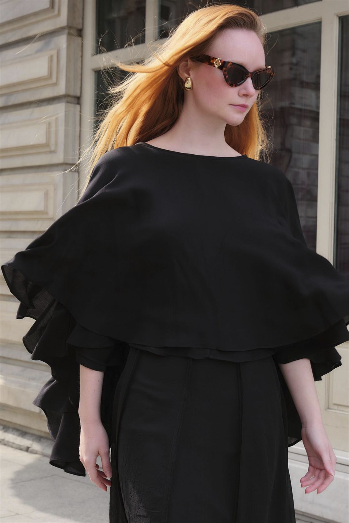 5044 PELERİN BLUZ SİYAH