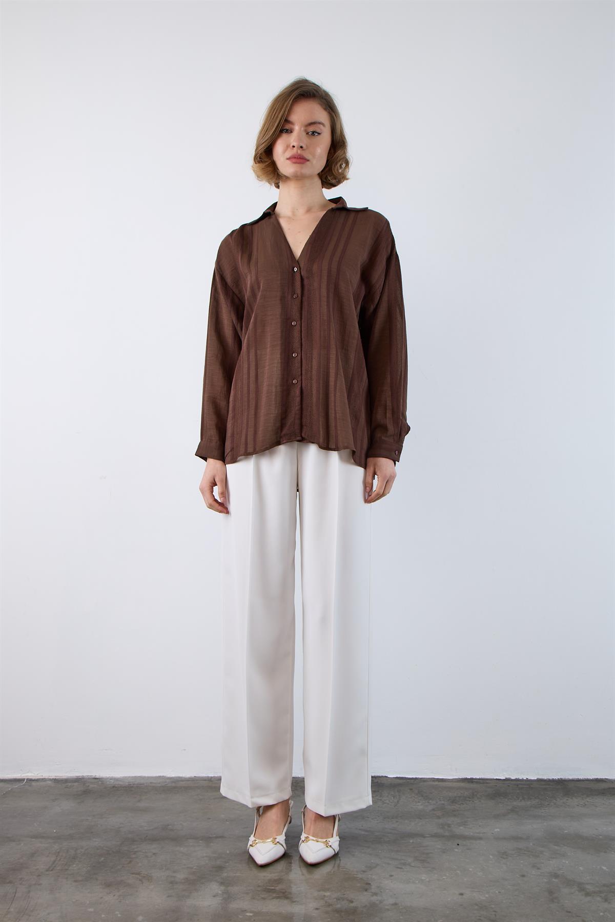 4914 TRANSPARAN GÖMLEK KAHVE