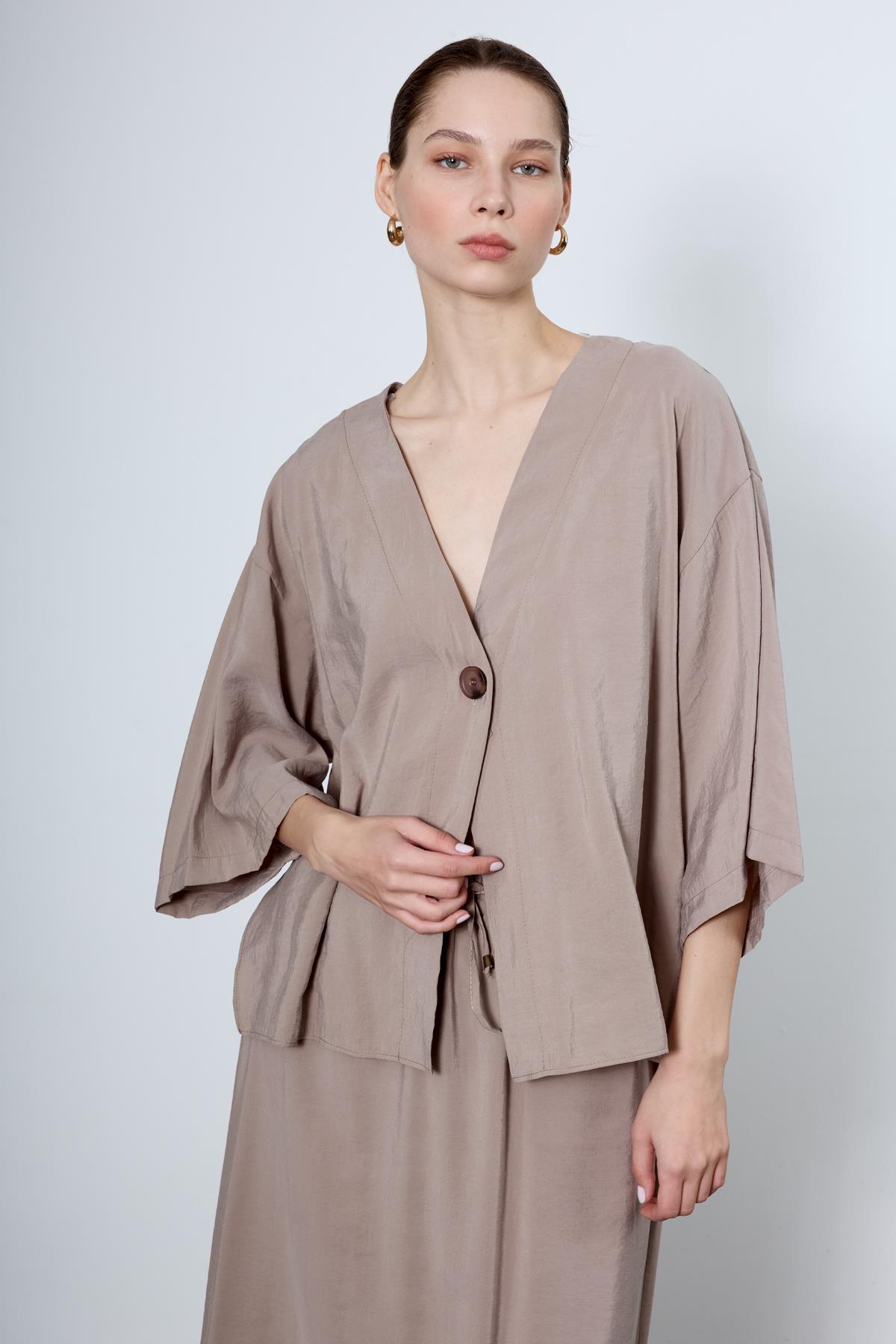 4961 ÖNDEN BAĞLAMALI BLUZ VİZON