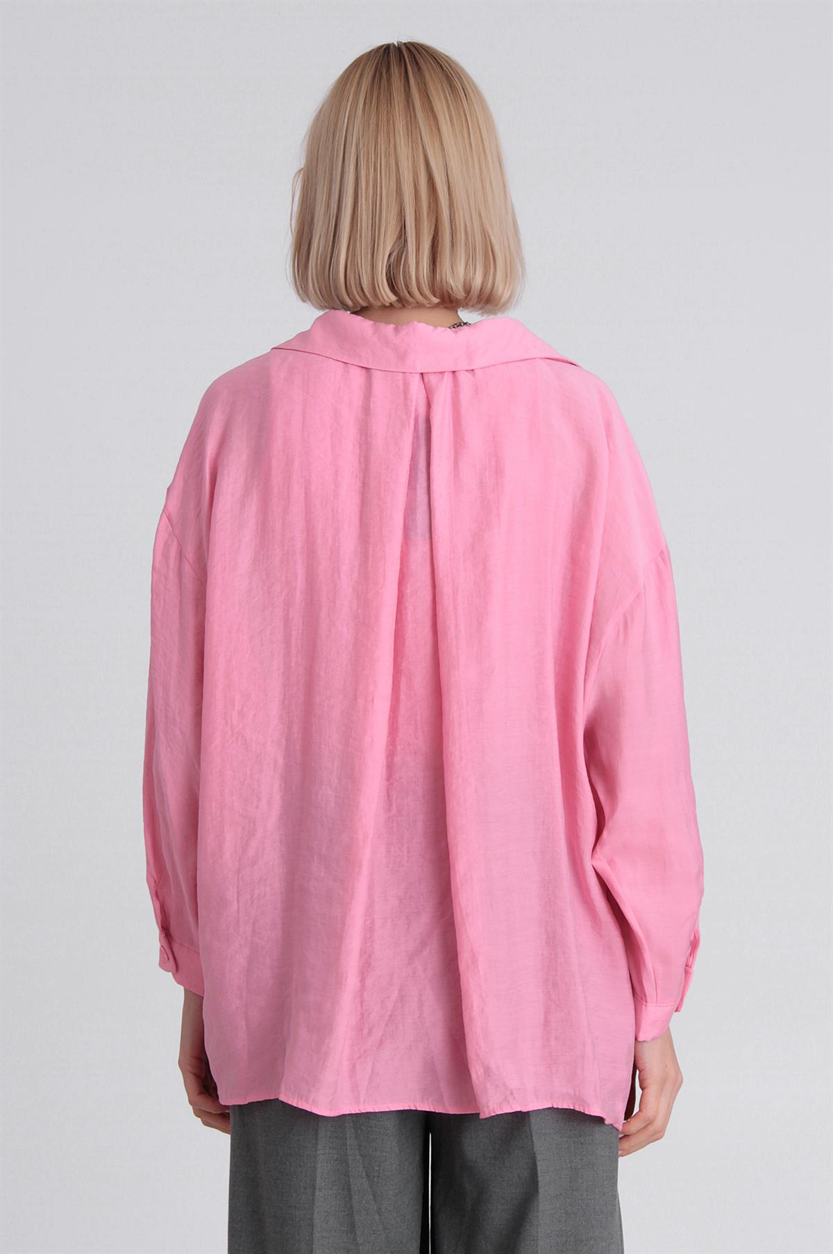 4612 DÜŞÜK OMUZLU OVERSİZE GÖMLEK PEMBE