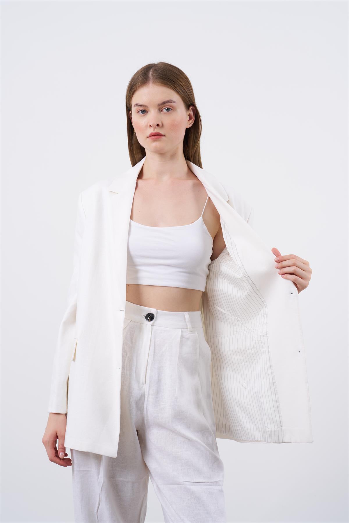 9433 KETEN CEKET BEYAZ