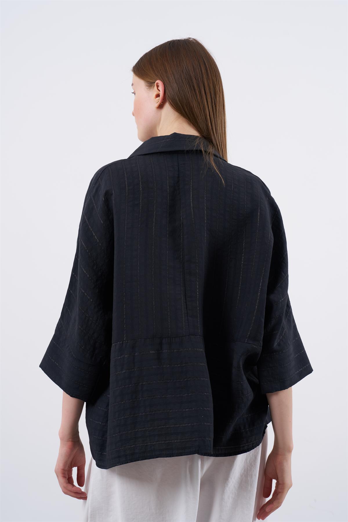 4937 ÇİZGİLİ YARASA GÖMLEK SİYAH