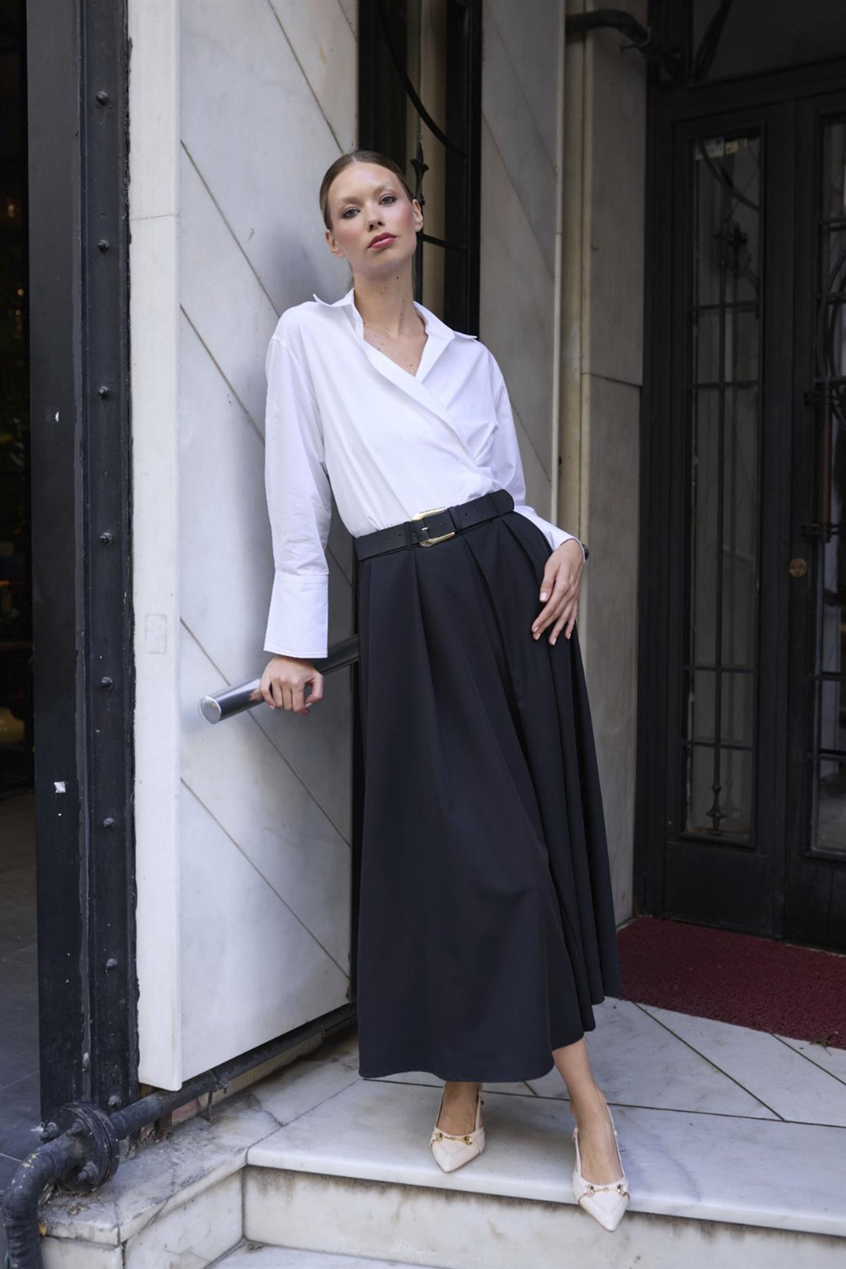 3360 POLİVİSKON KEMERLİ ETEK SİYAH