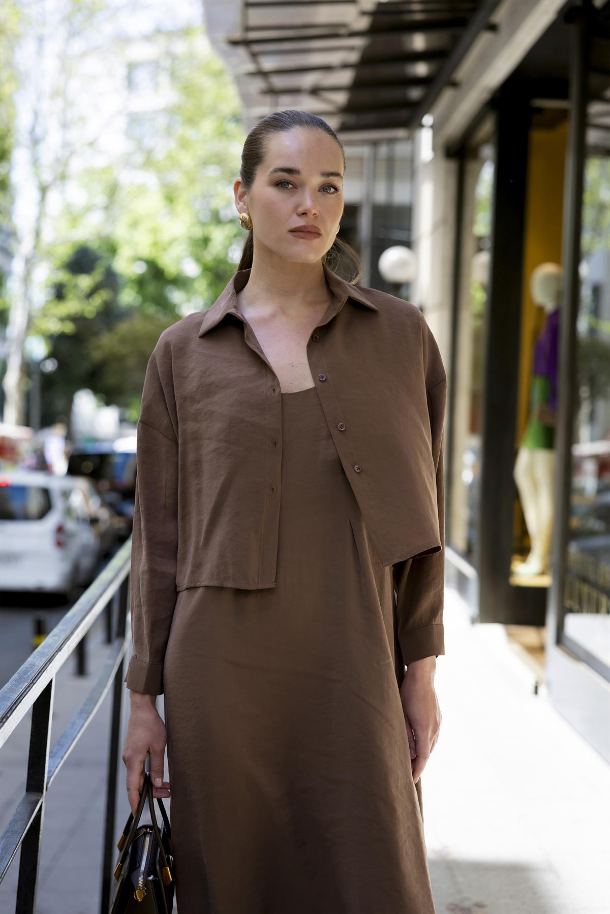 51153 GÖMLEK ELBİSE TAKIM KAHVE