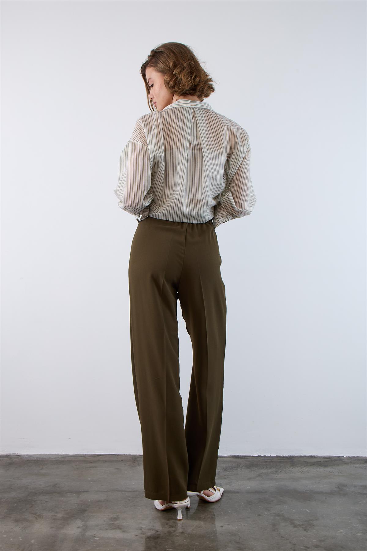 51078 PİLELİ PALAZZO PANTOLON KOYU HAKİ