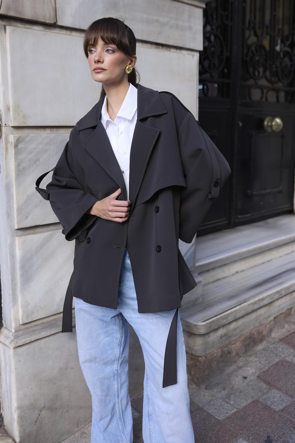 9580 KISA TRENÇ KOYU KAHVE